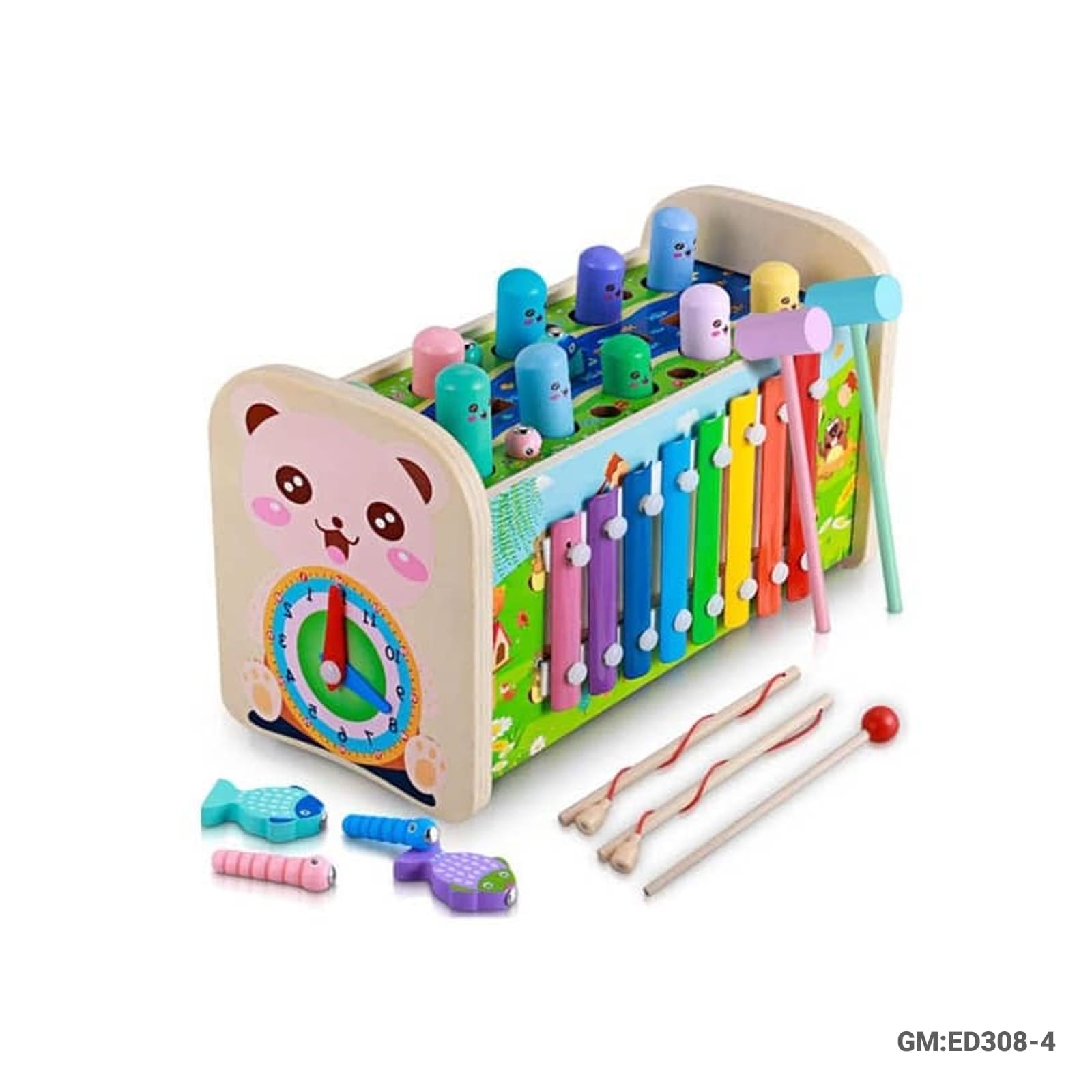 7 in 1 Wooden Baby Educational Toy Set – Montessori Activity Cube with Xylophone and Hammer Games (ED308-4)