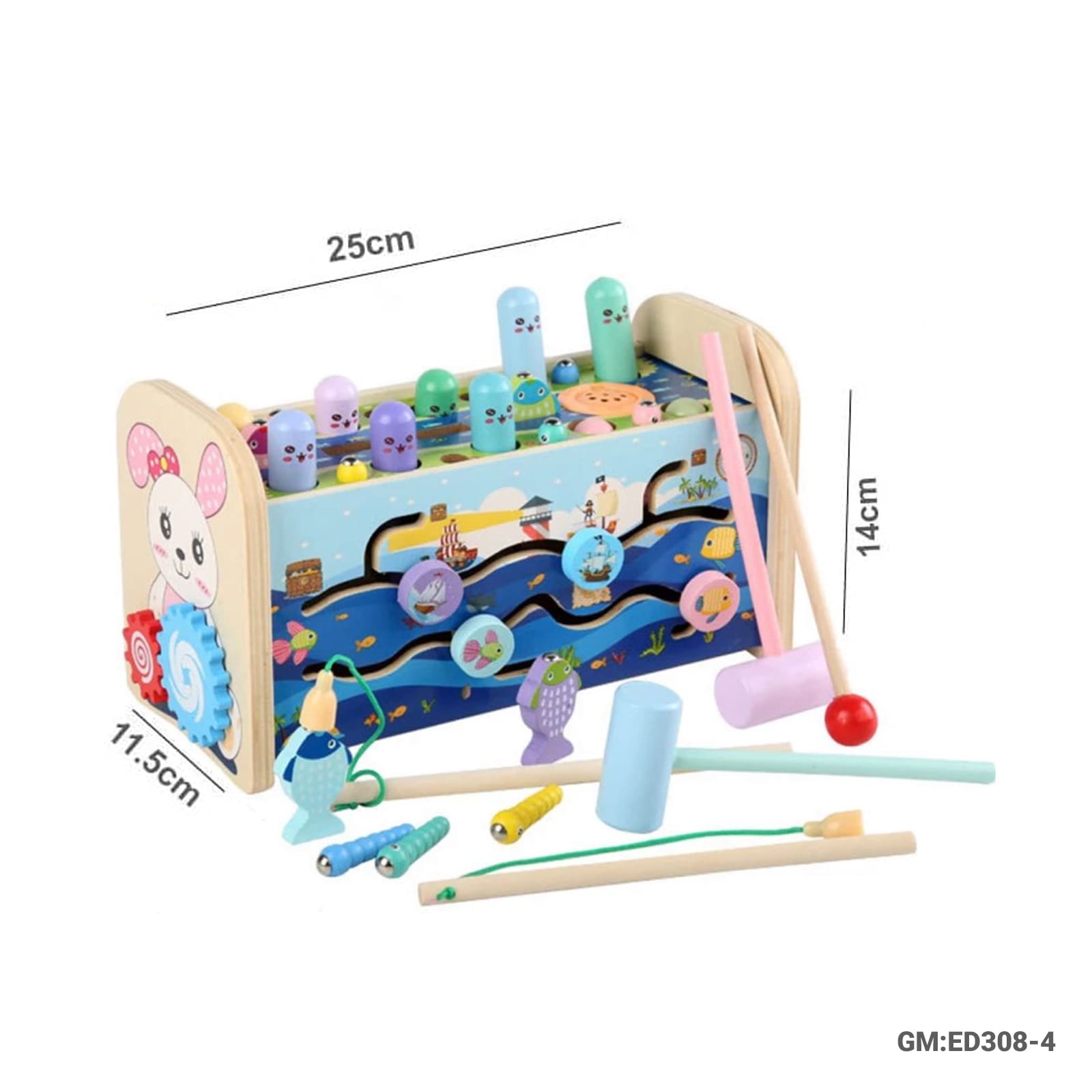 7 in 1 Wooden Baby Educational Toy Set – Montessori Activity Cube with Xylophone and Hammer Games (ED308-4)