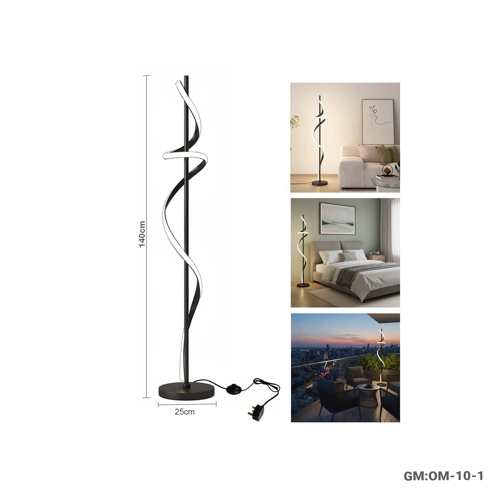 Bedside LED Floor Nordic Lamp – Minimalist Spiral Vertical Design (Model OM-10-1)