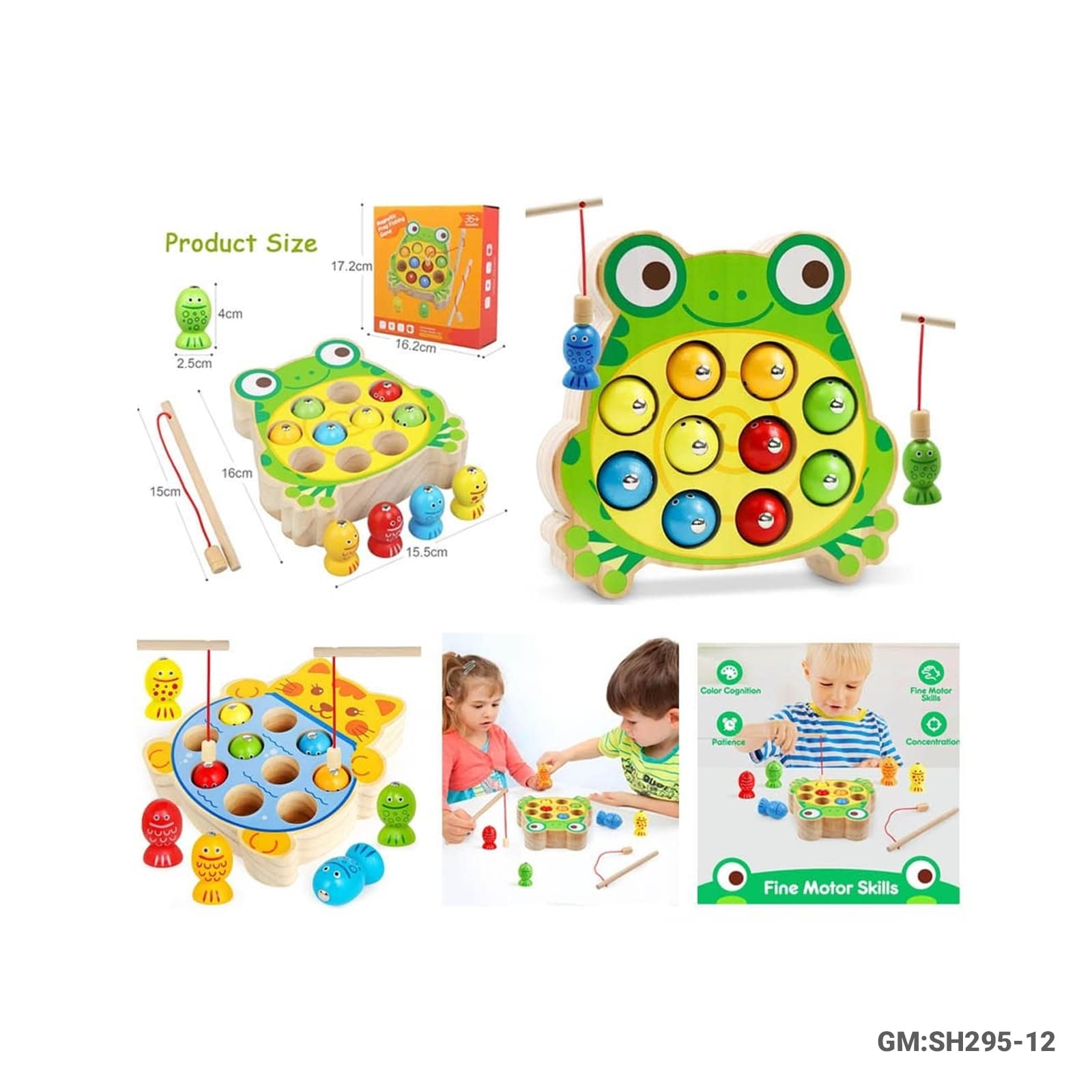 Wooden Frog Magnetic Fishing Game with Color Sorting – Educational Learning Puzzle Toy (SH295-12)