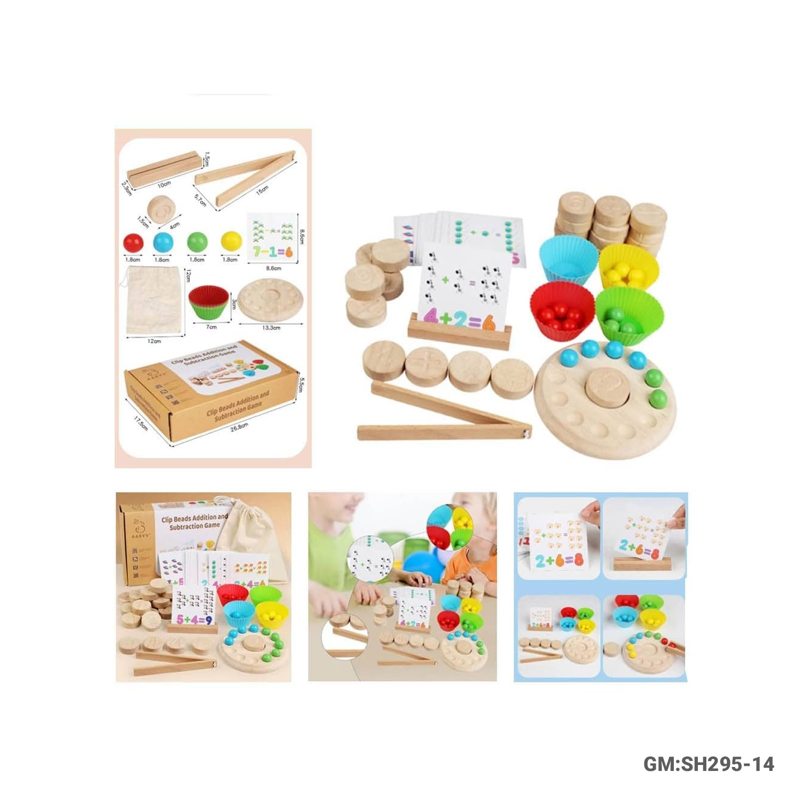 Wooden Color Sorting Clip Beads Math Learning Set – Number Counting and Subtraction Educational Game (SH295-14)