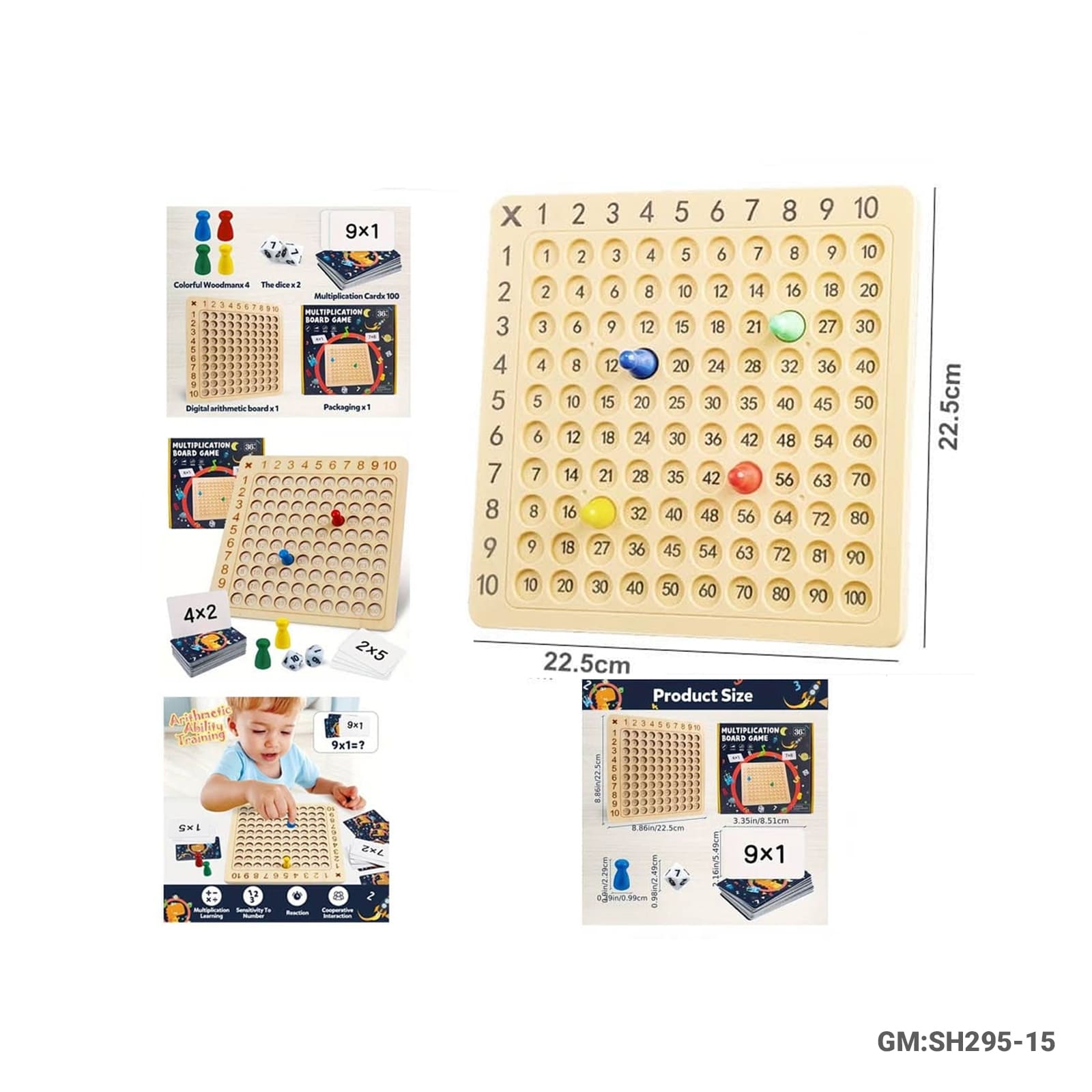 Wooden Math Multiplication Board Game with Flash Cards – Interactive Learning and Arithmetic Practice Toy (SH295-15)