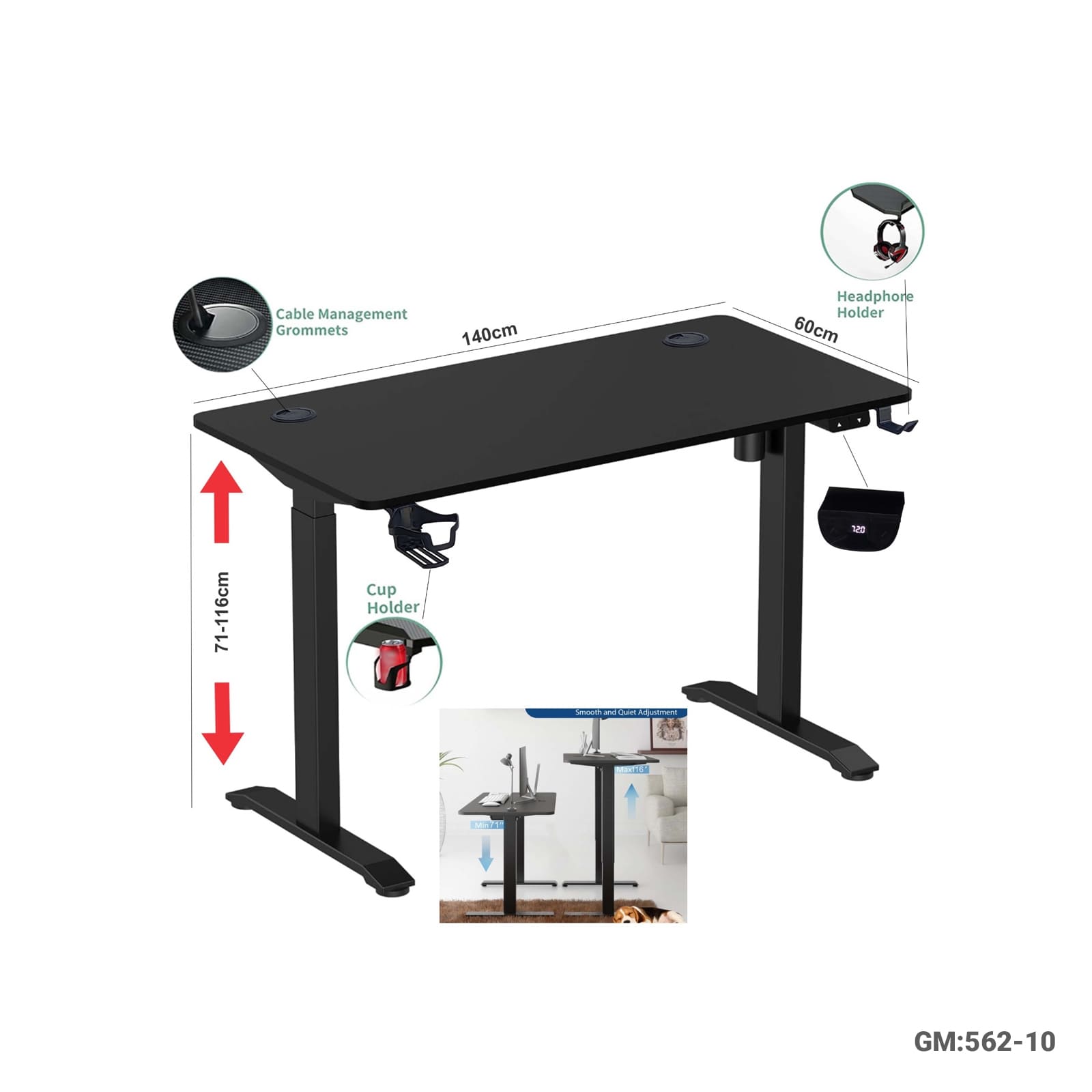 CHATTY Electric Height Adjustable Standing Computer Desk "562-10"