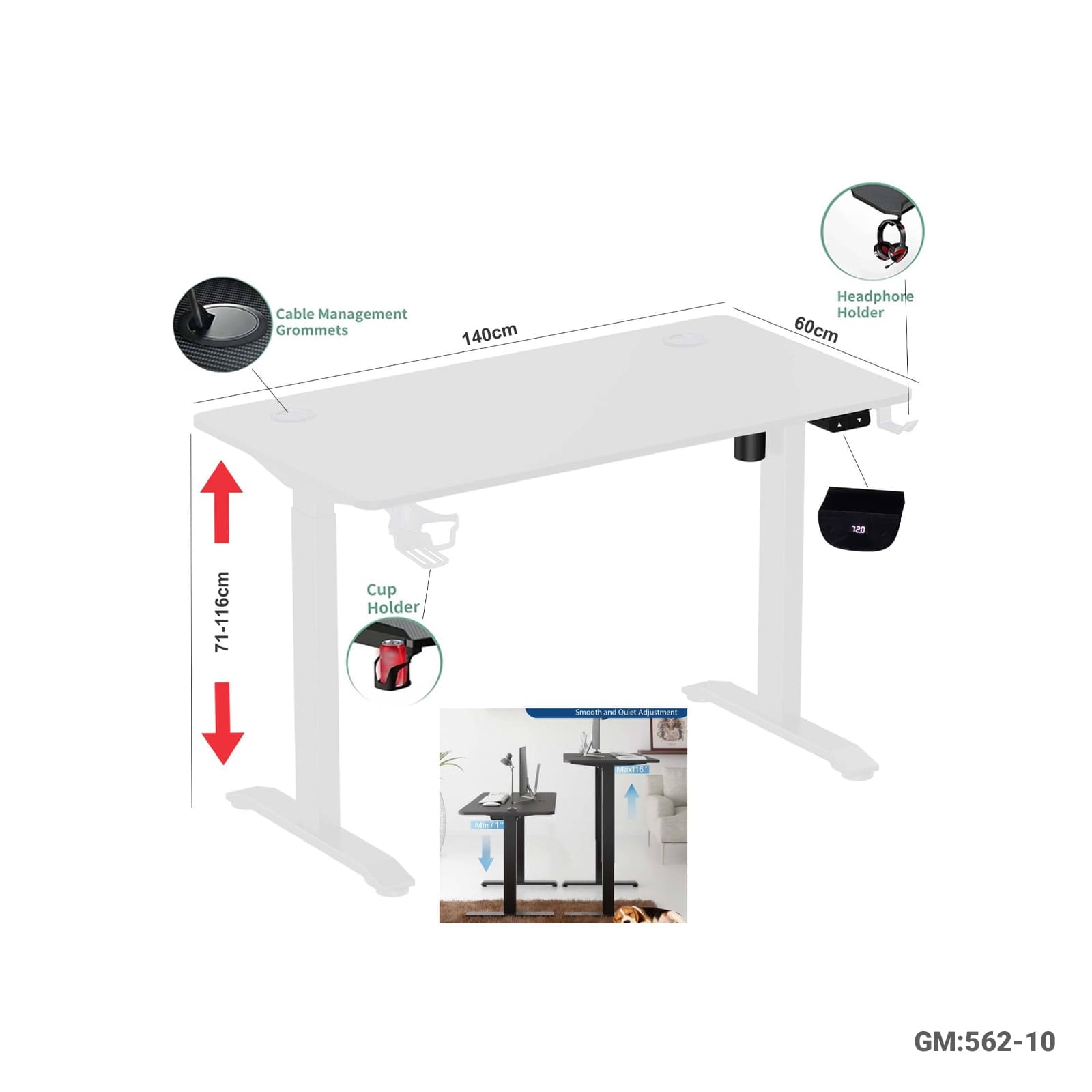 CHATTY Electric Height Adjustable Standing Computer Desk "562-10"