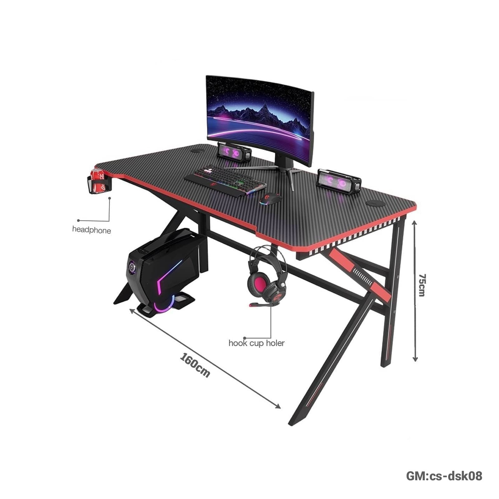 computer gaming desk with rgb light"cs-dsk08"