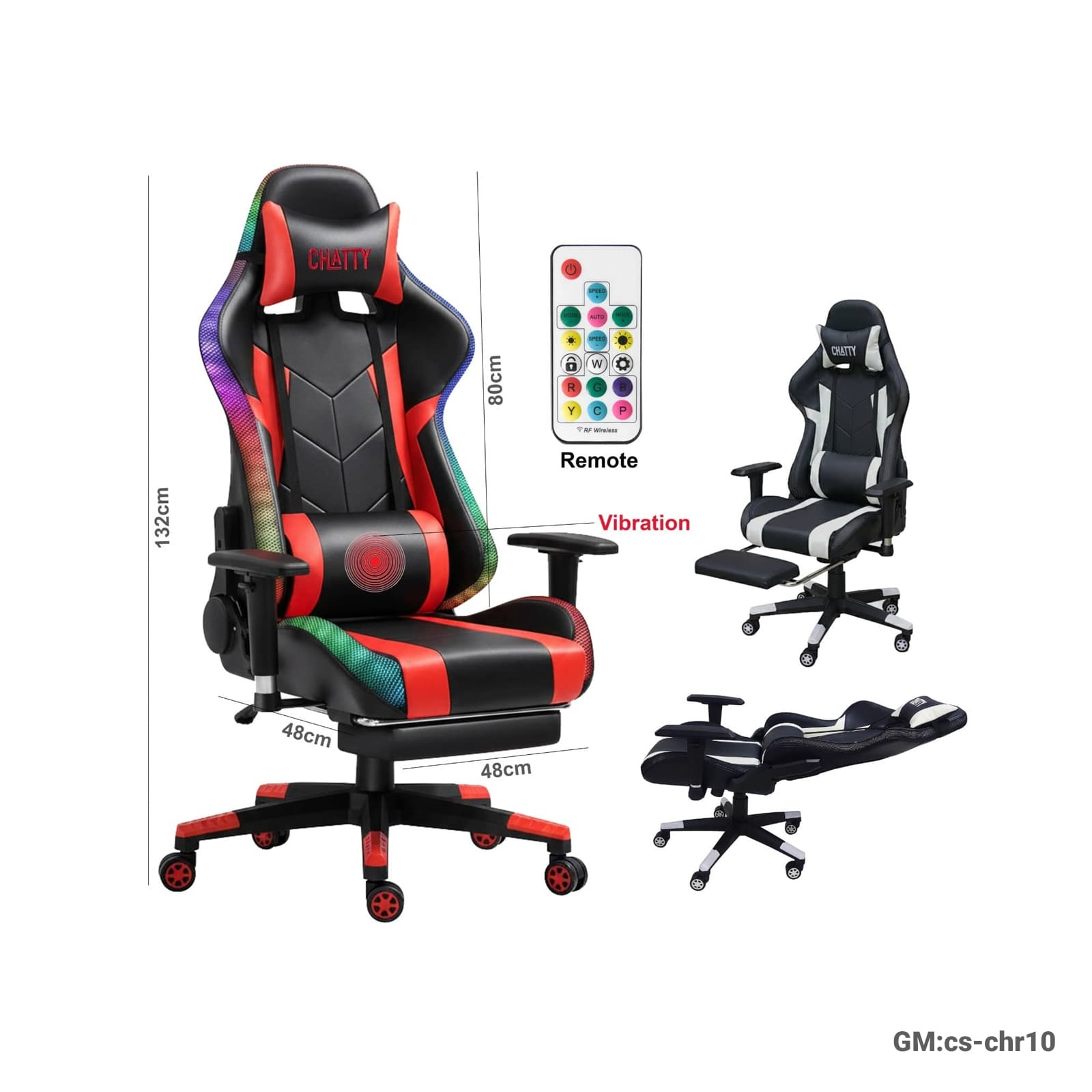 Adjustable Comfortable Luxury RGB Gaming Chair with Footrest – Vibration & Remote Control"cs-chr10"