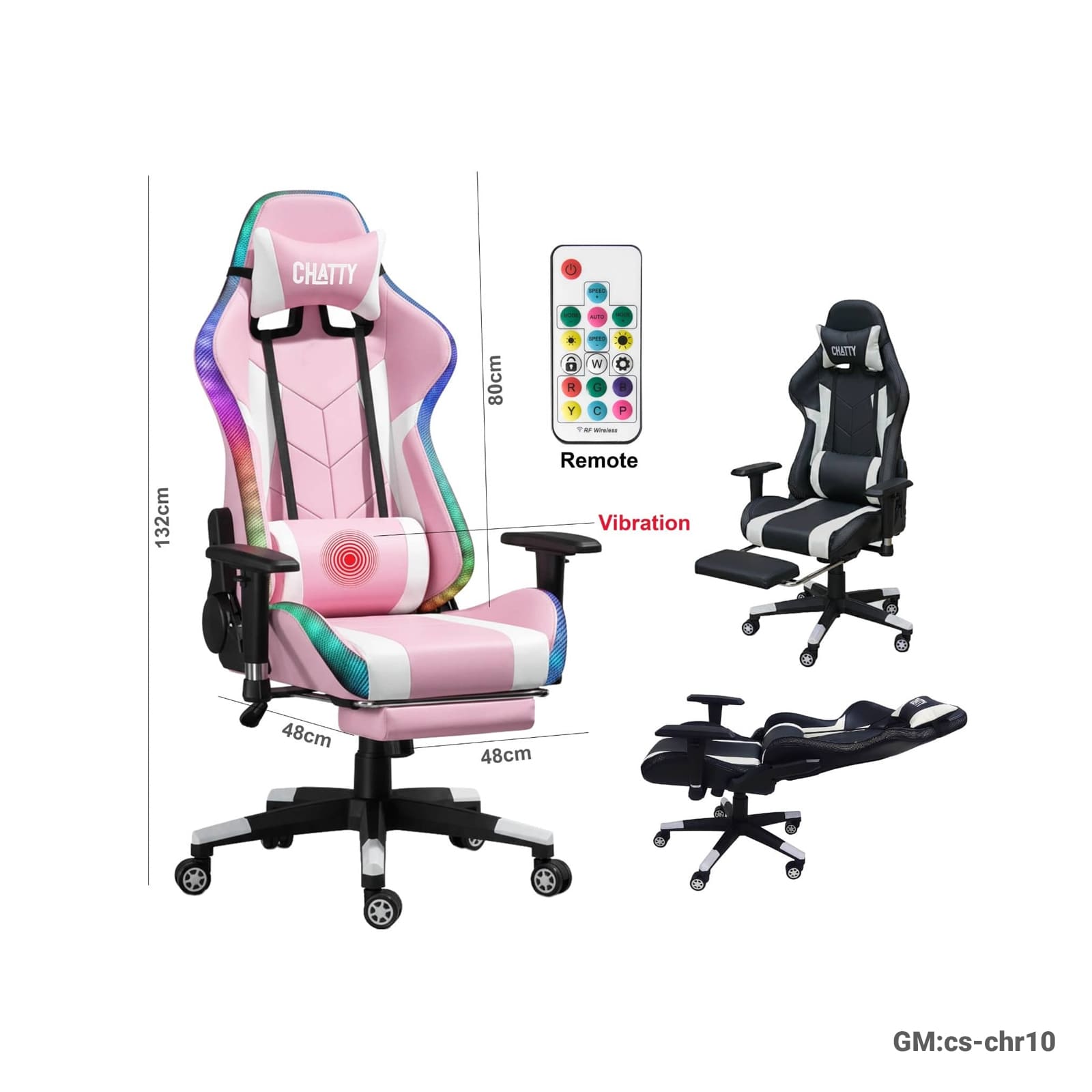 Adjustable Comfortable Luxury RGB Gaming Chair with Footrest – Vibration & Remote Control"cs-chr10"