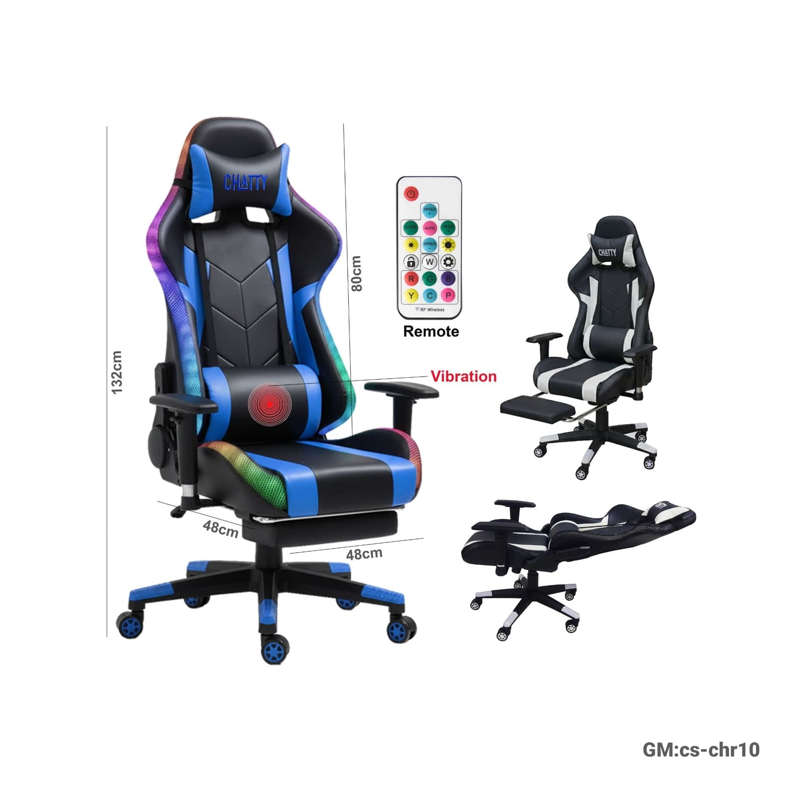 Adjustable Comfortable Luxury RGB Gaming Chair with Footrest – Vibration & Remote Control"cs-chr10"