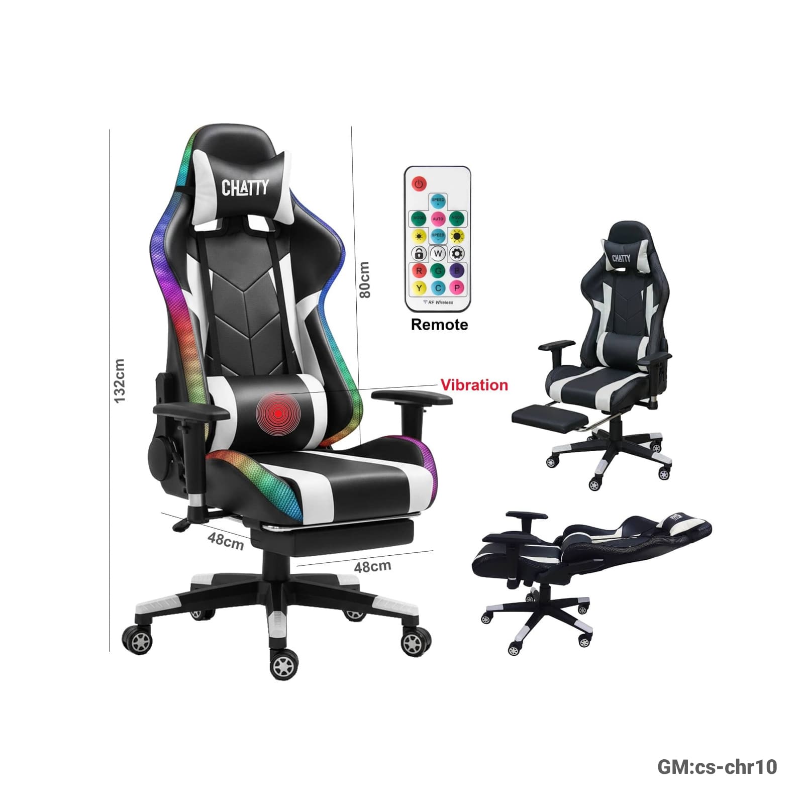 Adjustable Comfortable Luxury RGB Gaming Chair with Footrest – Vibration & Remote Control"cs-chr10"