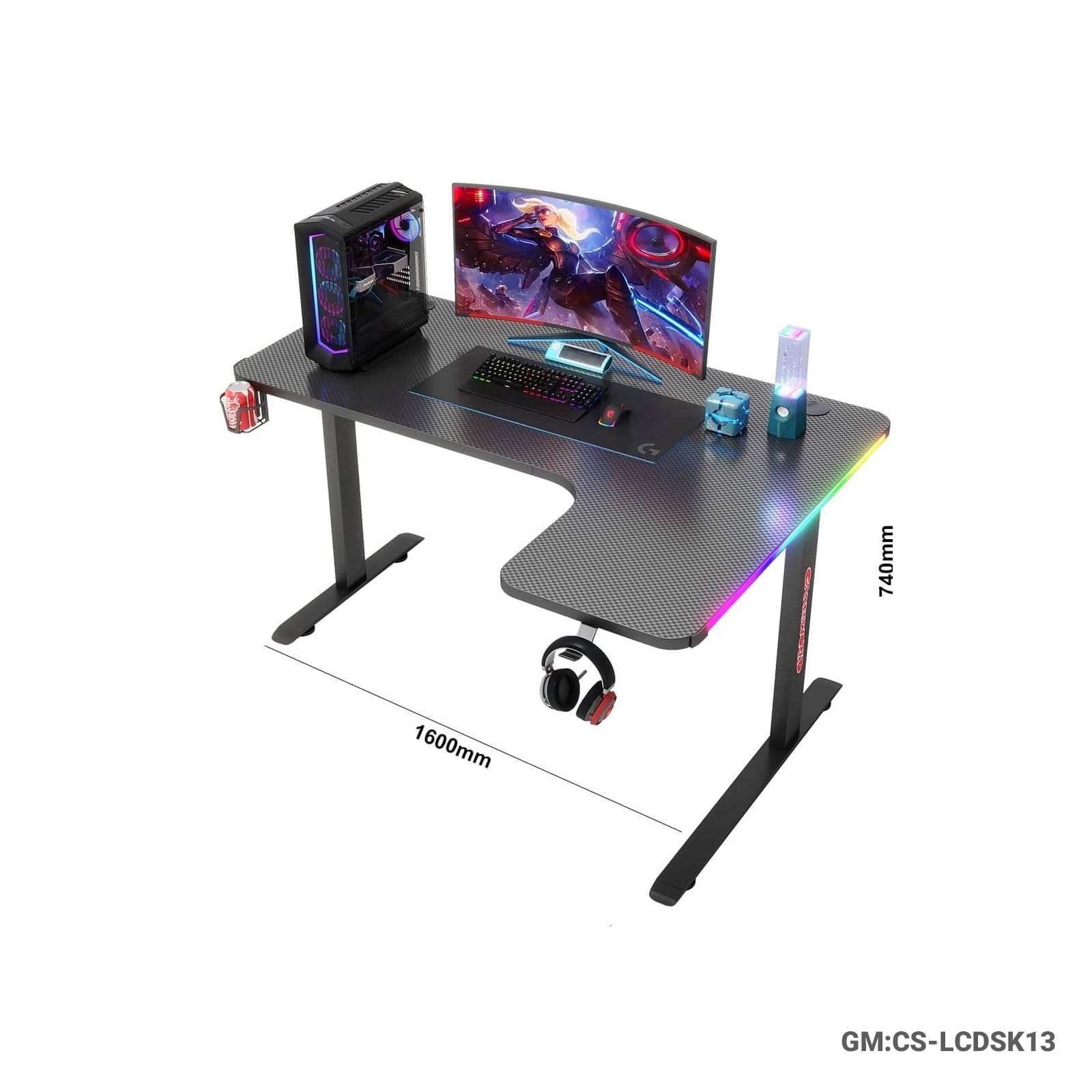 Corner L-Shaped Gaming Desk with RGB Light – CS-LCDSK13