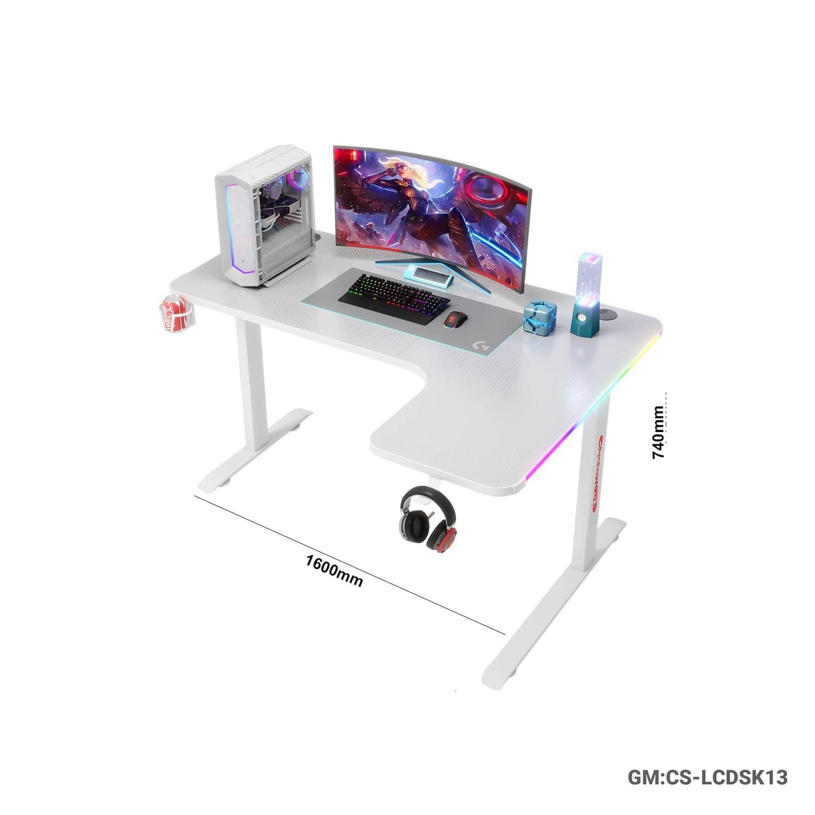 Corner L-Shaped Gaming Desk with RGB Light – CS-LCDSK13