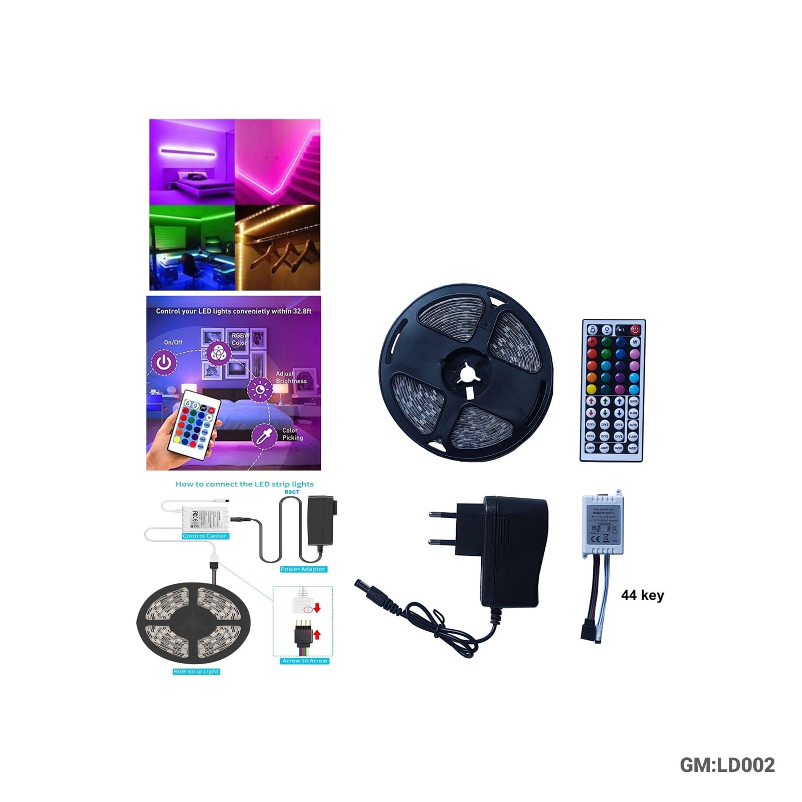 شريط إضاءة LED RGB مع جهاز تحكم عن بسيط "LD002"