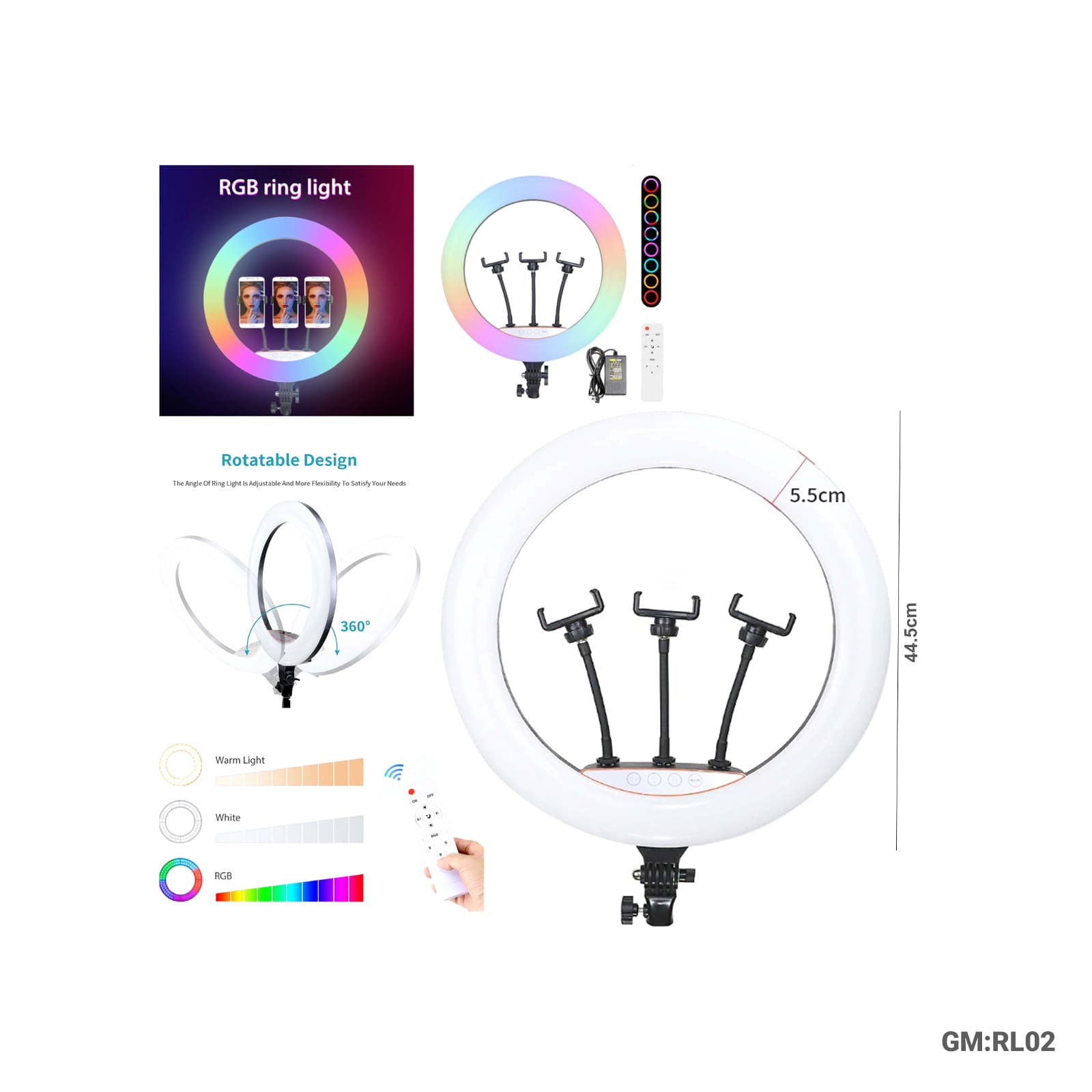 مصباح حلقة LED لين 17 بوصة "RL02"