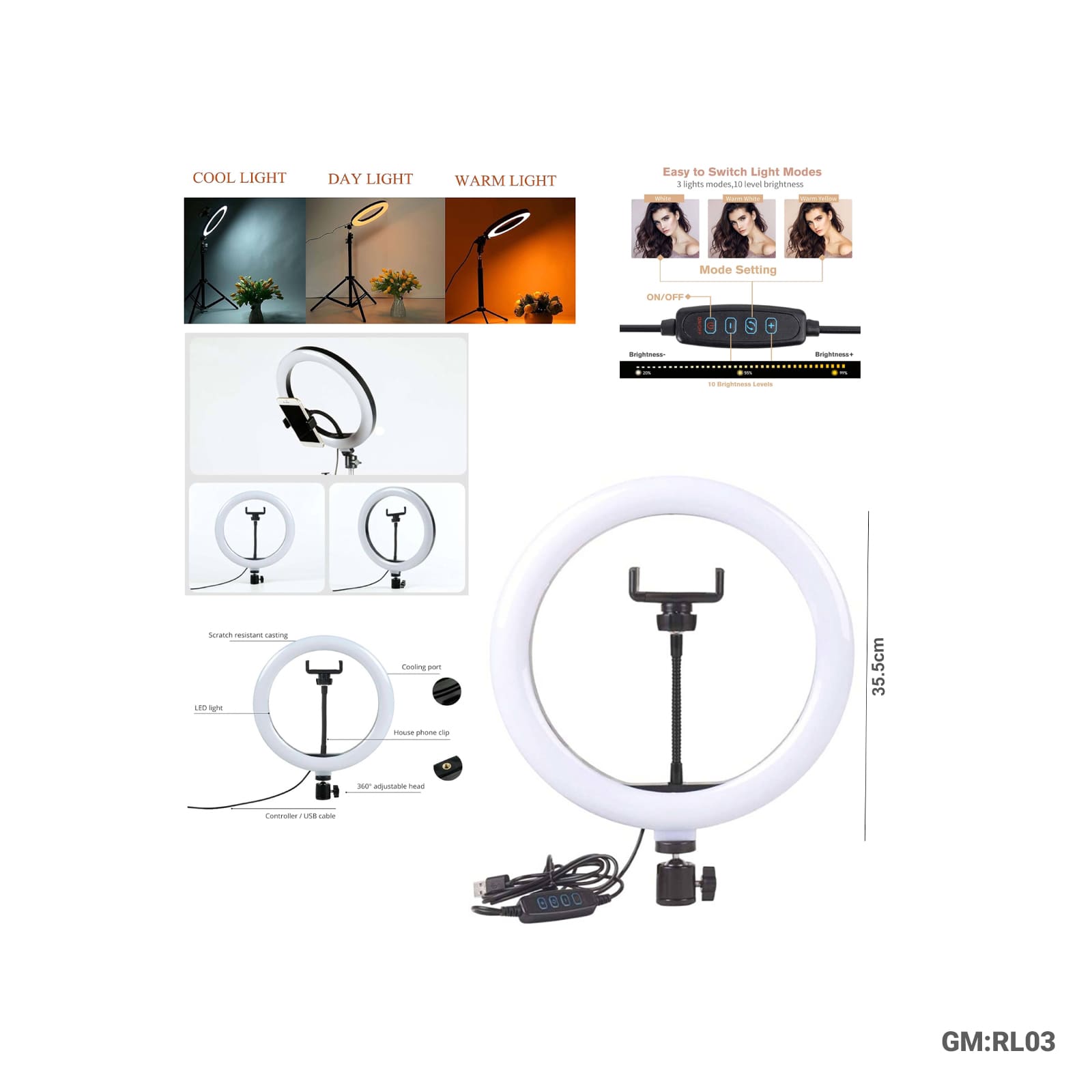 حلقة ضوء LED ناعمة بقطر 14 بوصة "RL03"