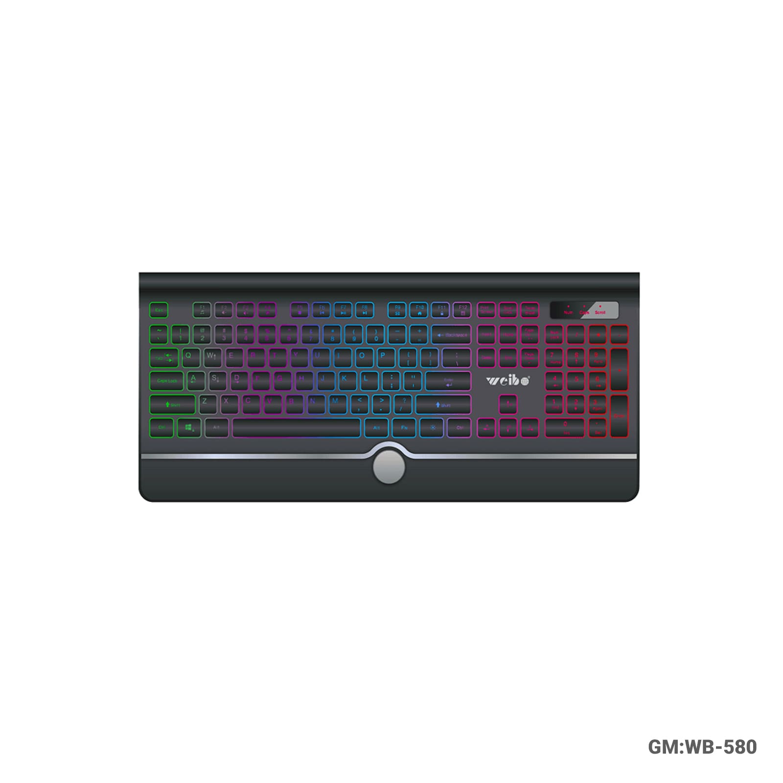 لوحة مفاتيح سلكية WB-580 Weibo RGB - غشاء، USB، تخطيط إنجليزي