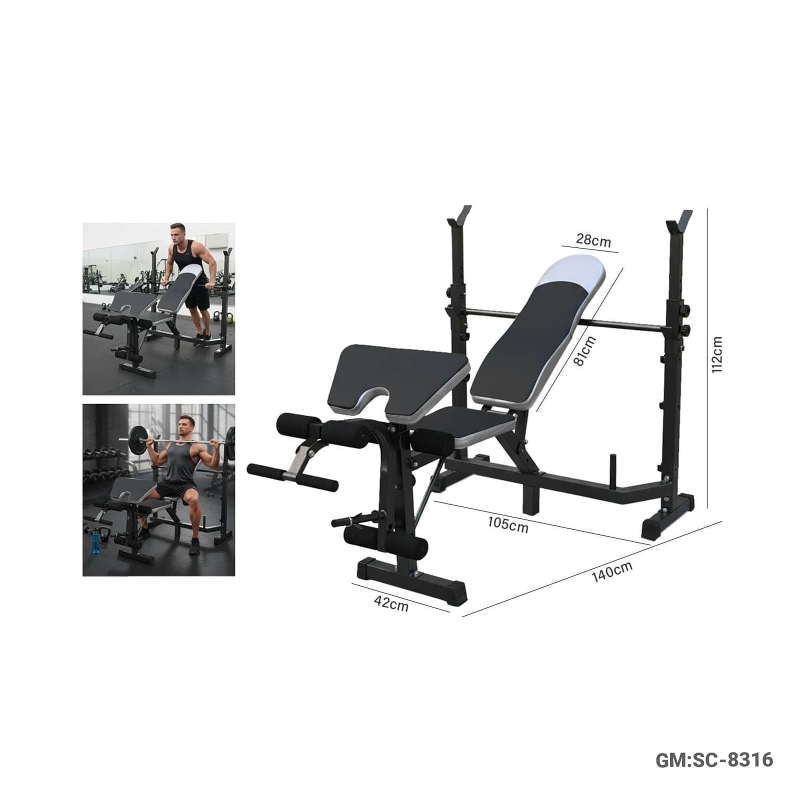 Multi-Functional Weight Lifting Bench with Adjustable Barbell Rack – Chang Sport | SC-83166