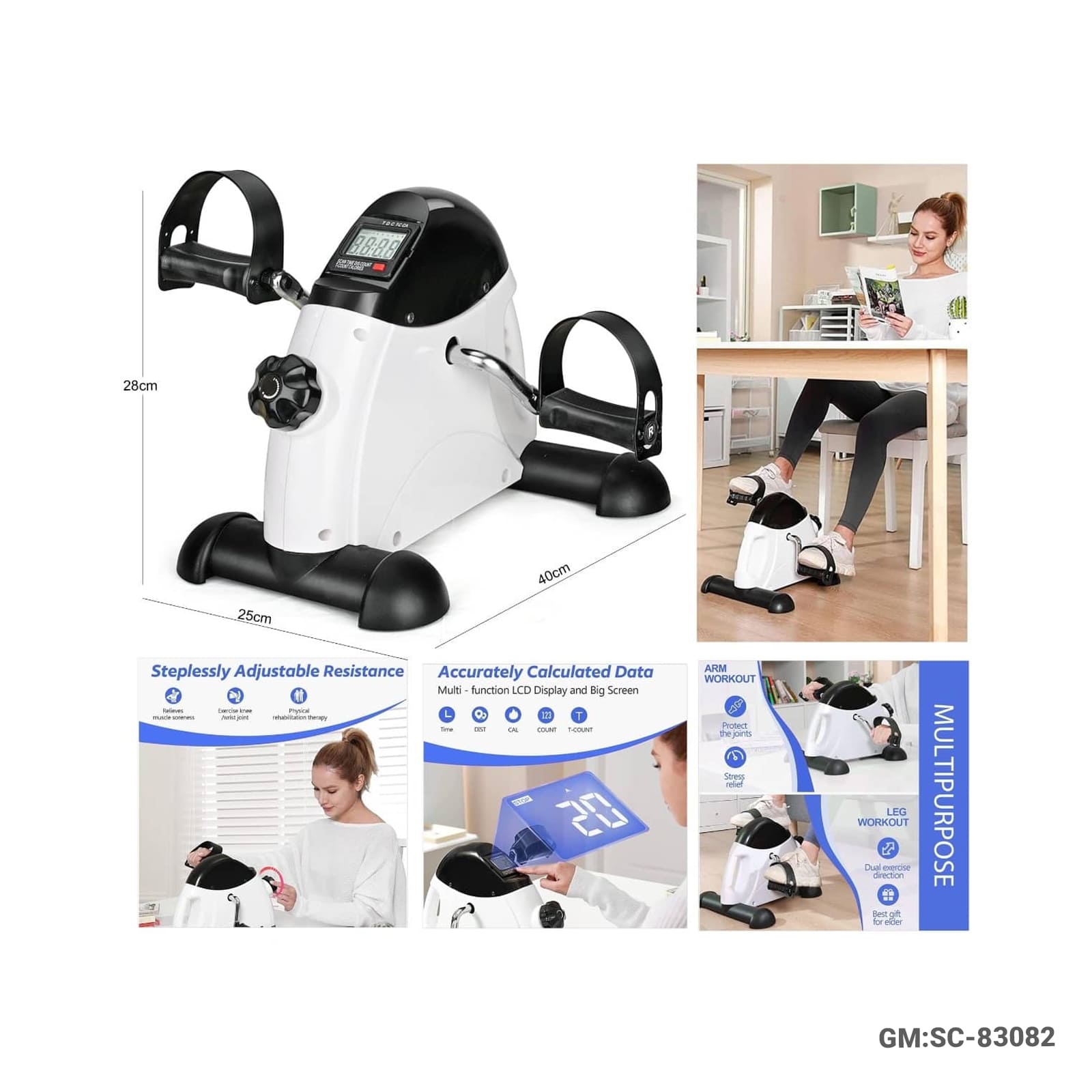 جهاز تمرين دواسات مدمج - دراجة رياضية صغيرة للذراعين والساقين مع شاشة LCD "SC-83082"