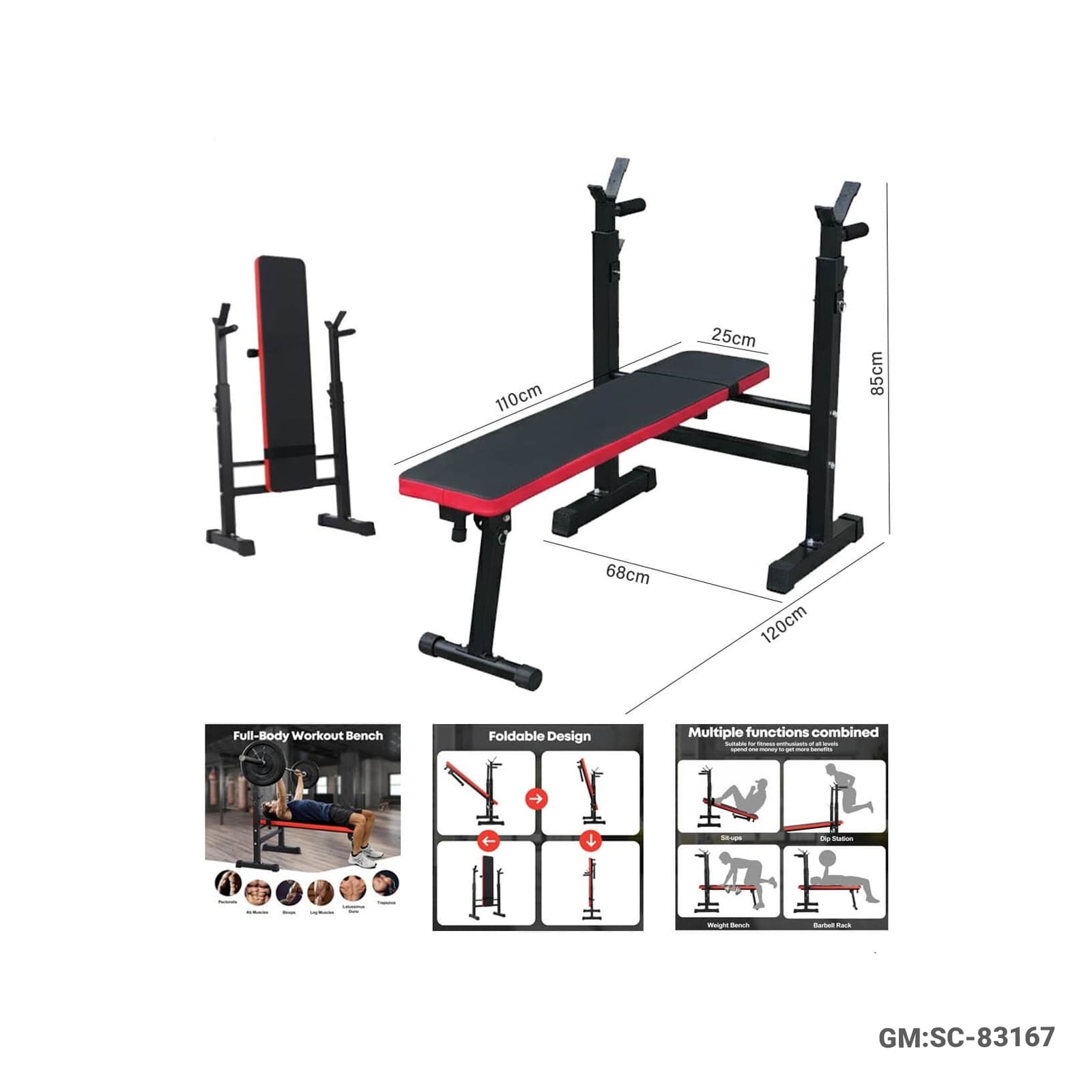Multi-Functional Barbell Rack & Bench (Foldable + Height Adjustable) – Chang Sport | SC-83167