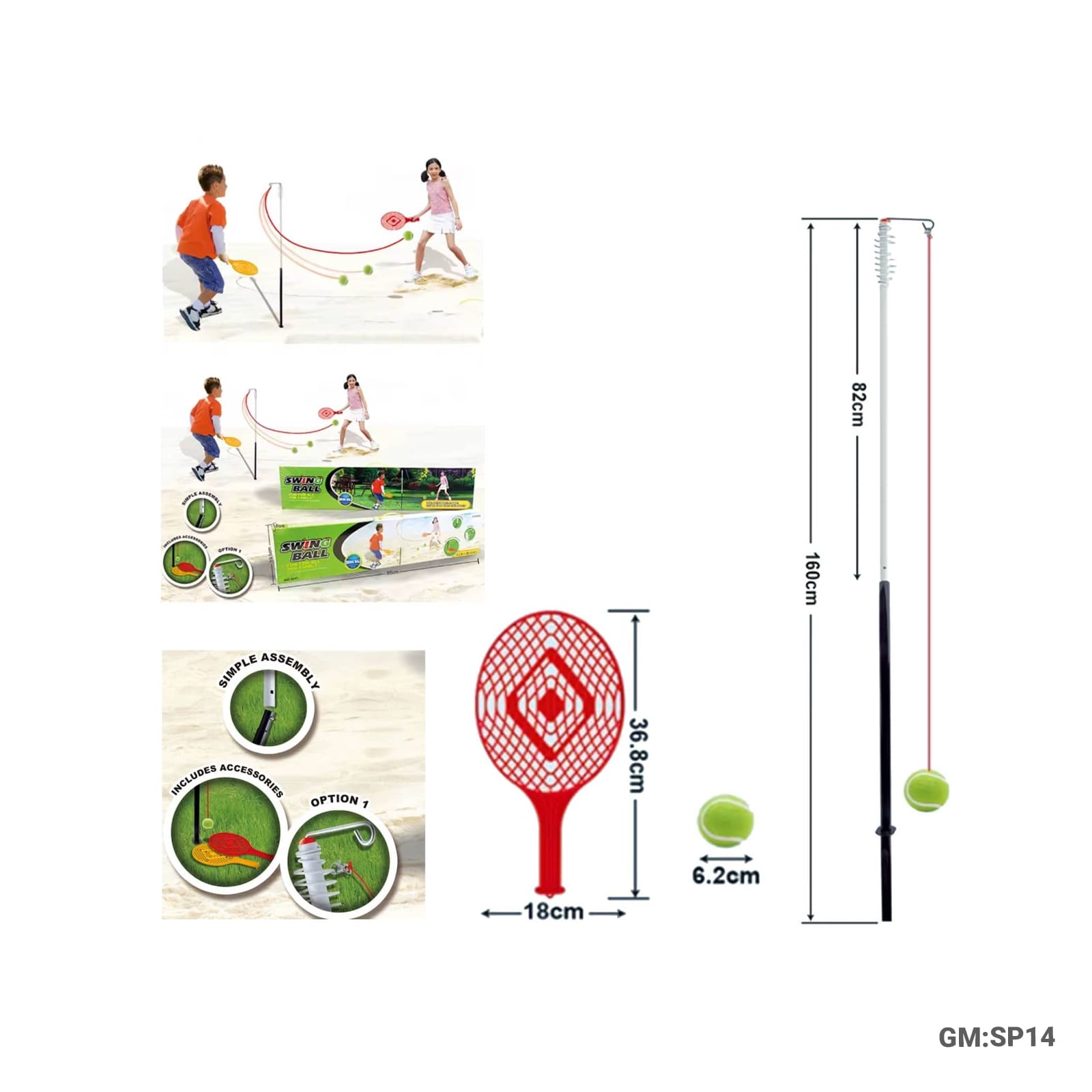 Swing Tennis Ball Set with 2 Rackets Ball & Assembly Tetherball Pole"SP14"