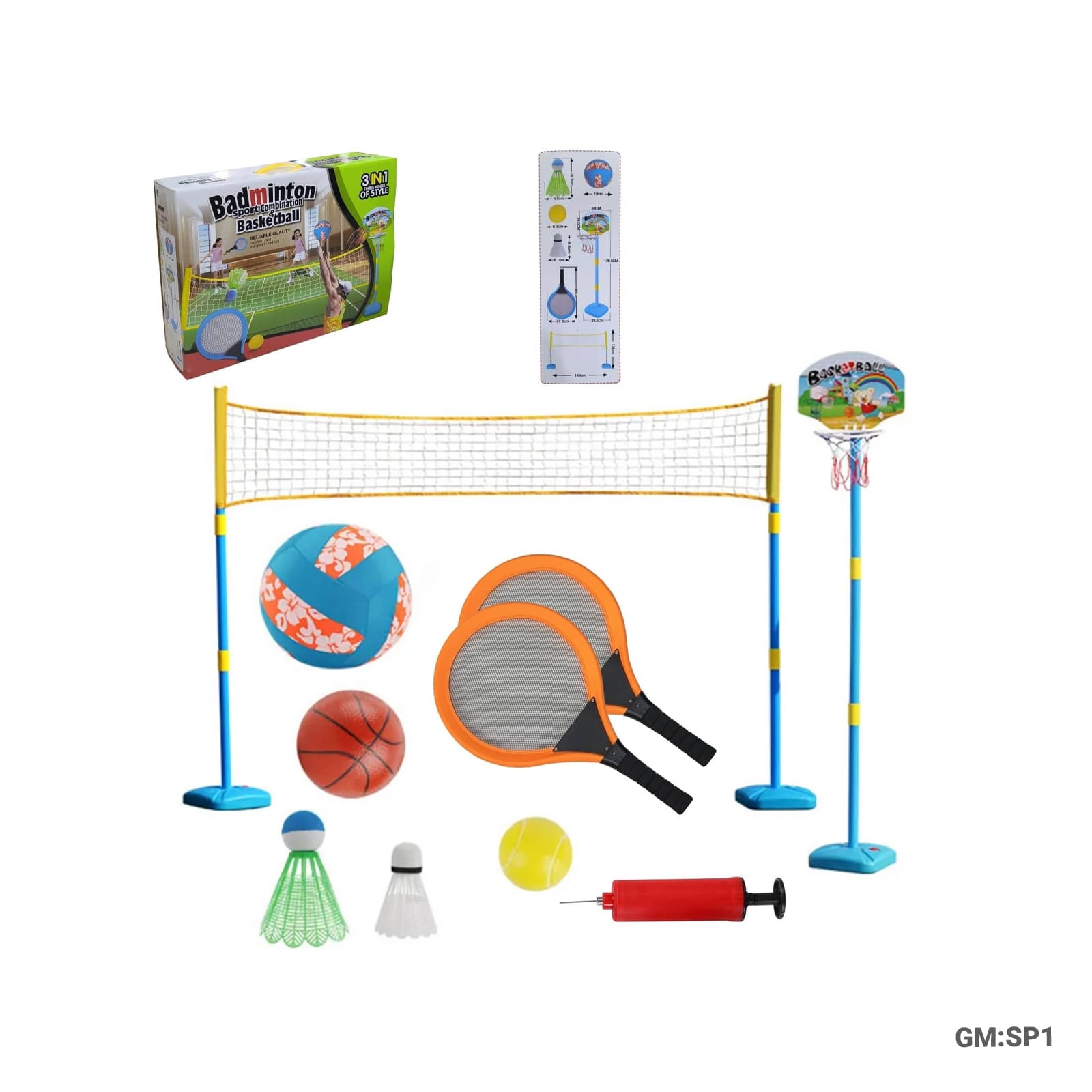 3in 1 kids Basketball & Badminton sport combination Set"SP1"