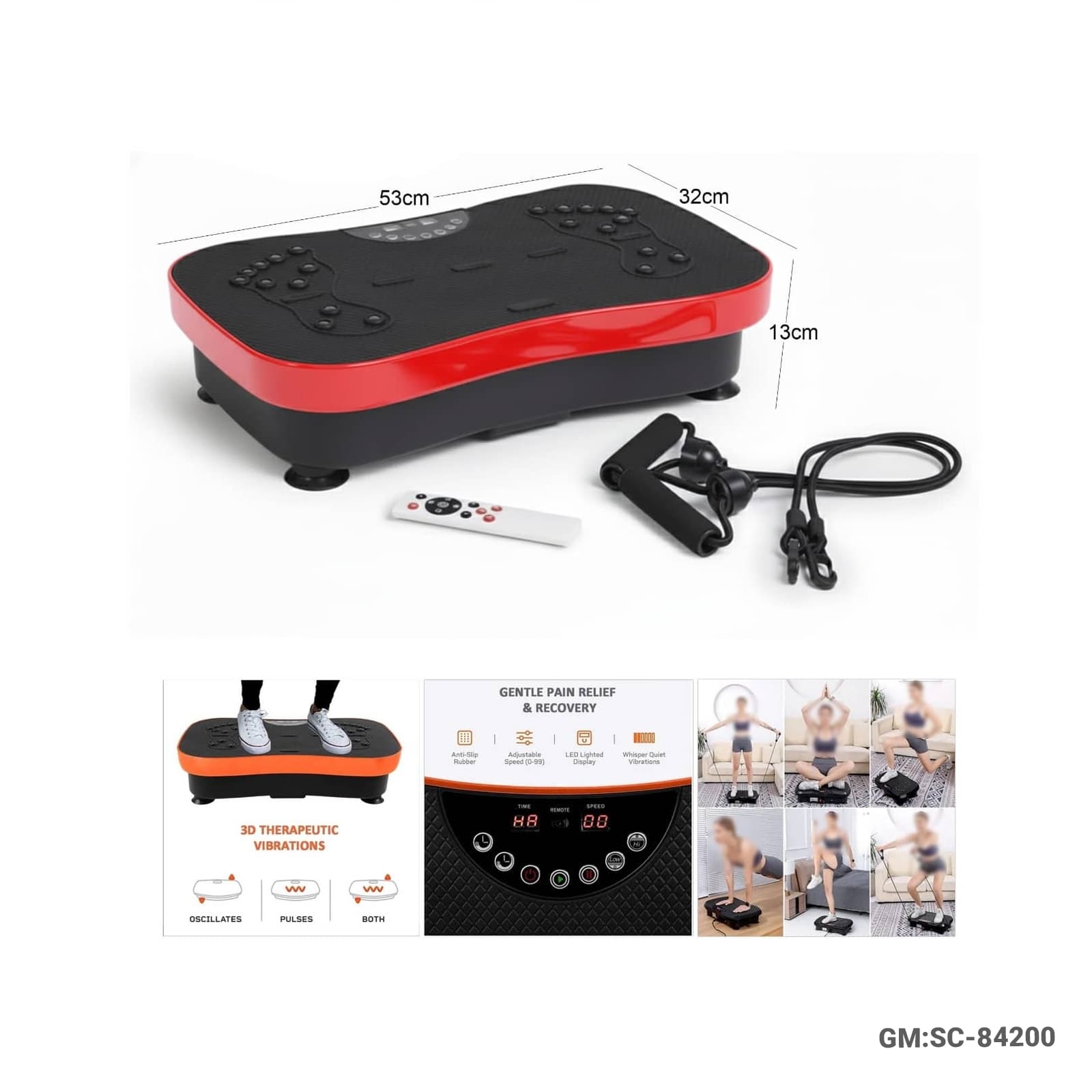 Vibration Exercise Machine (3D Vibration Fitness Platform with Resistance Bands & Remote) – SC-84200