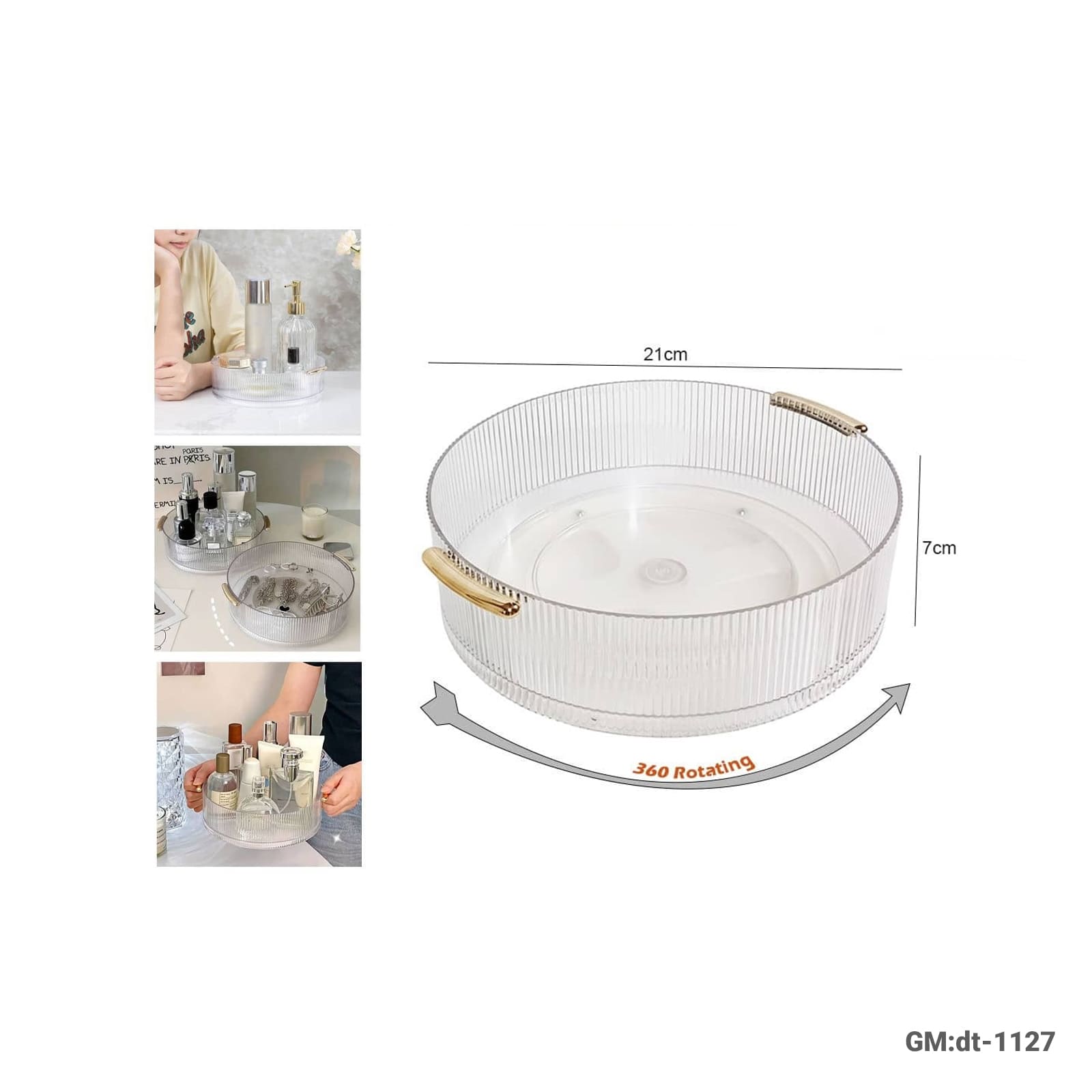 Rotating Transparent Cosmetic Tray – 360° Spinning Organizer"dt-1127"