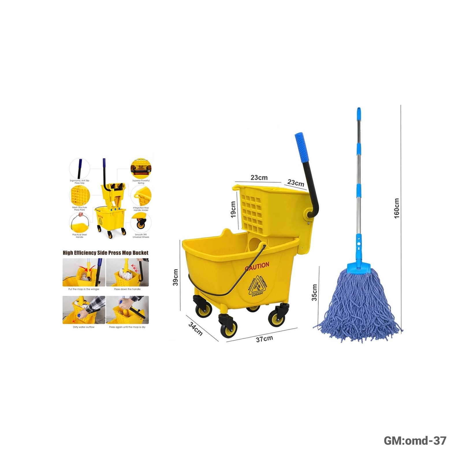 Portable 24L Mop Bucket Side Press Wringer with Wheels"omd-37"
