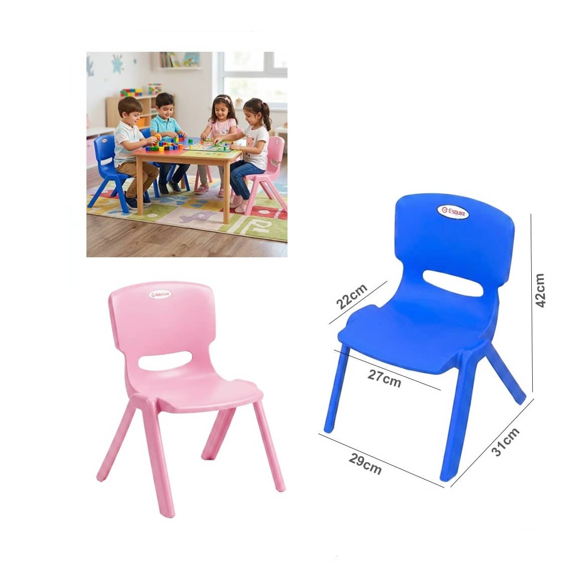 Kids Durable Plastic Chair for Classroom, Nursery, Study and Home Use 42 cm (501000)