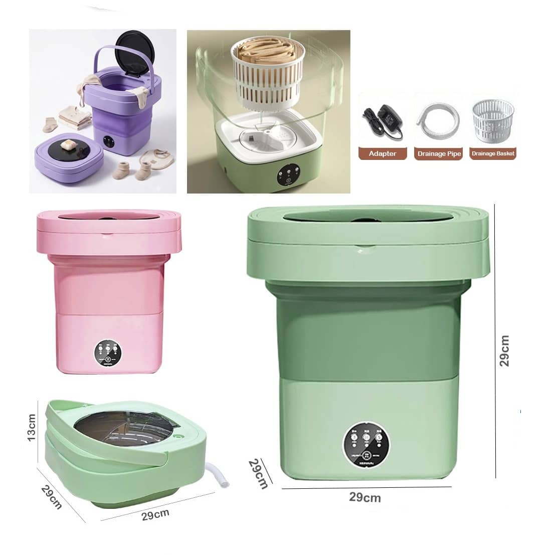 Foldable Mini Washing Machine with Spin Dryer – Portable 3-Mode Washer