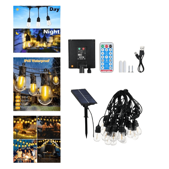 Solar Powered & USB Rechargeable Outdoor LED String Lights – 10 Waterproof Bulbs with Remote Control (OMD-82)