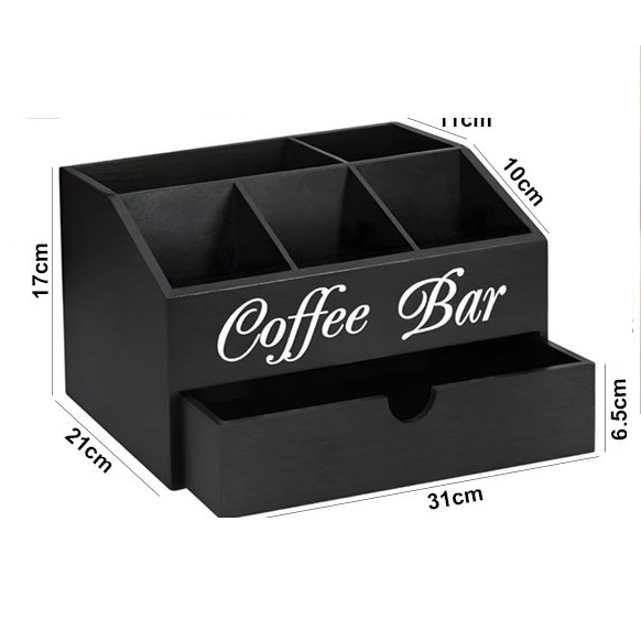 Countertop Wooden Coffee Bar Station Organizer with Drawer | Coffee Pod & Tea Bag Storage Rack – OMD-78