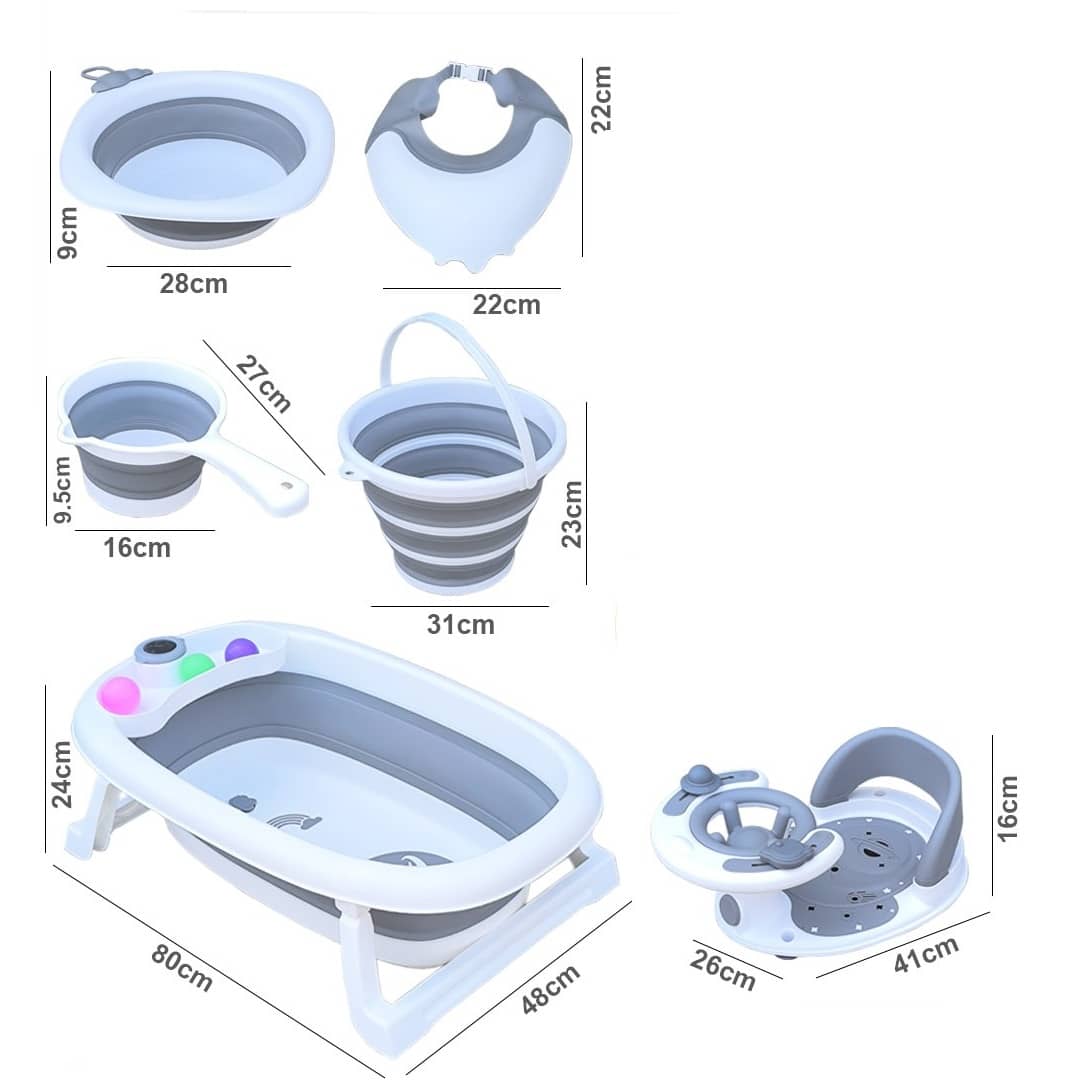 6 Piece Foldable Baby Bathtub Set with Thermometer – Premium Baby Bath Kit (0–3 Years)