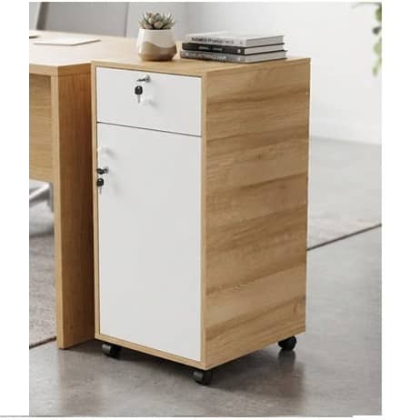 Moveable Wooden Lockable Office Cabinet with Drawer & Storage Shelf – Mobile File Cabinet on Wheels