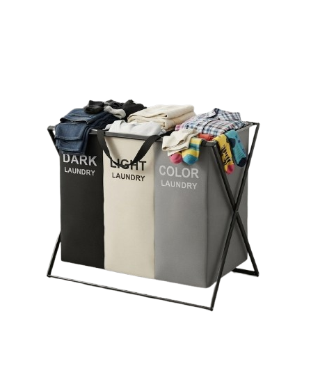 3-Compartment Foldable Laundry Basket with Metal Frame – Clothes Sorting Hamper
