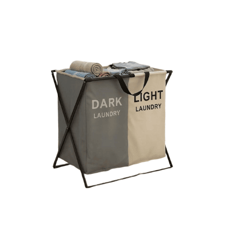 2-Compartment Foldable Laundry Basket with Metal Frame – Clothes Sorting Hamper