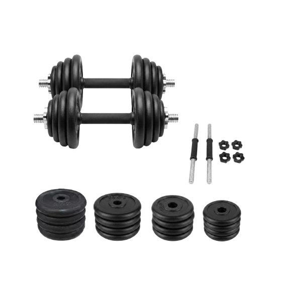 20kg Adjustable Dumbbell Set – Rubber Coated Cement Weights with Spin Lock Handles