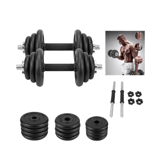 10kg Adjustable Dumbbell Set – Rubber Coated Cement Weights with Spin Lock Handles