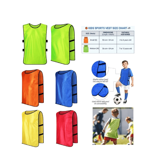 Kids Polyester Sports Training Vest – Breathable Team Bib for Football & Sports, Sizes S/M