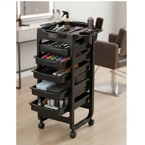 Multipurpose Space-Saving 5-Drawer Salon Trolley with Wheels – Black Storage Organizer