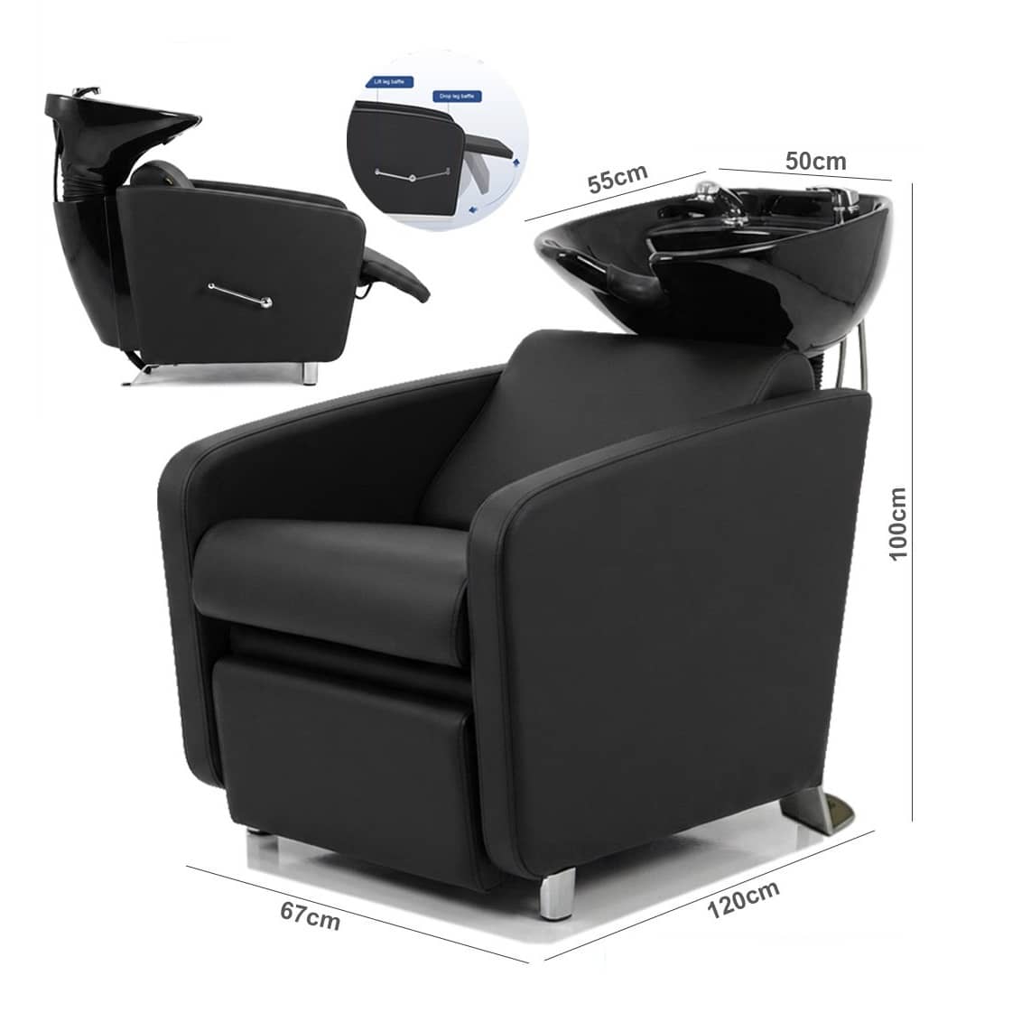 Professional Shampoo Chair with Ceramic Hair Wash Sink – Reclining Salon Backwash Unit
