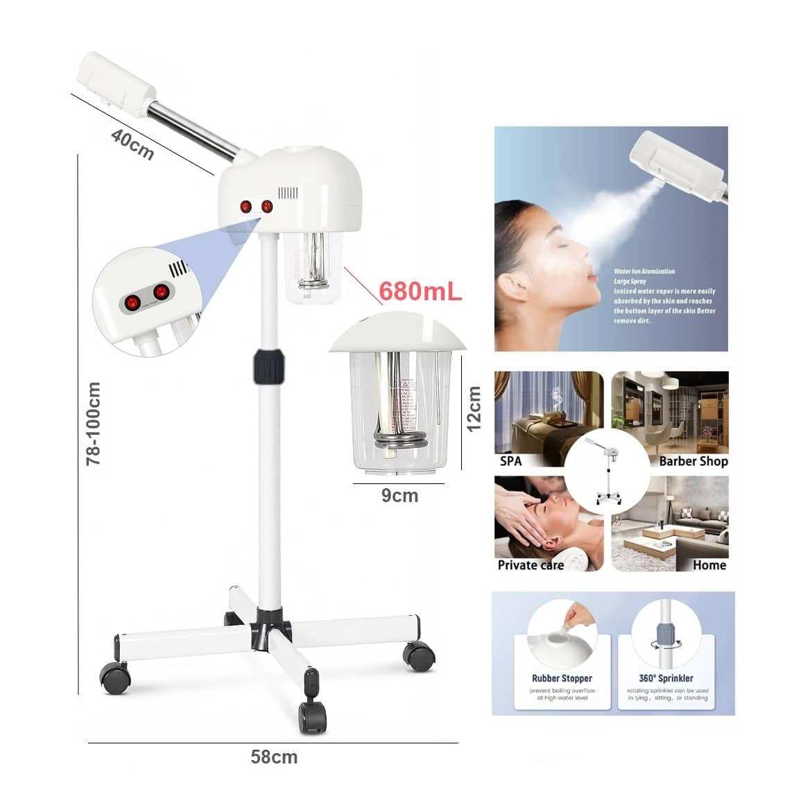 Adjustable Height Facial Steamer with Ozone Hot Mist – Professional Salon & Spa Face Steamer