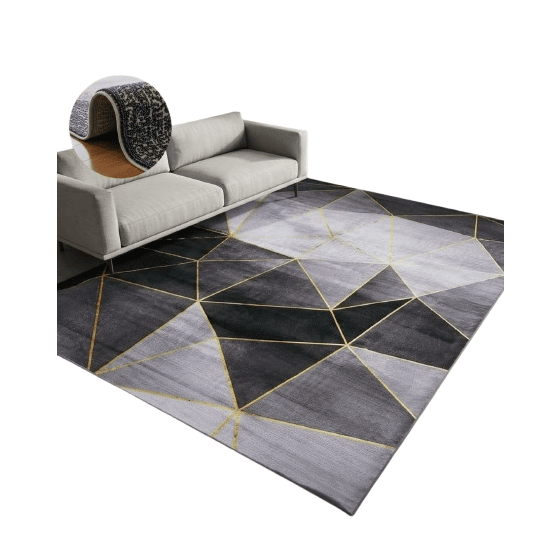 Modern Geometric Home Decor Carpet 300 × 400cm – Large Black Grey & Gold Area Rug