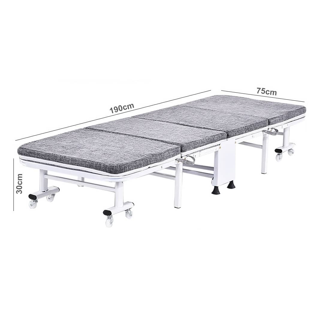 Foldable Single Metal Bed with Wheels 190 × 75cm – Portable Folding Guest & Office Bed