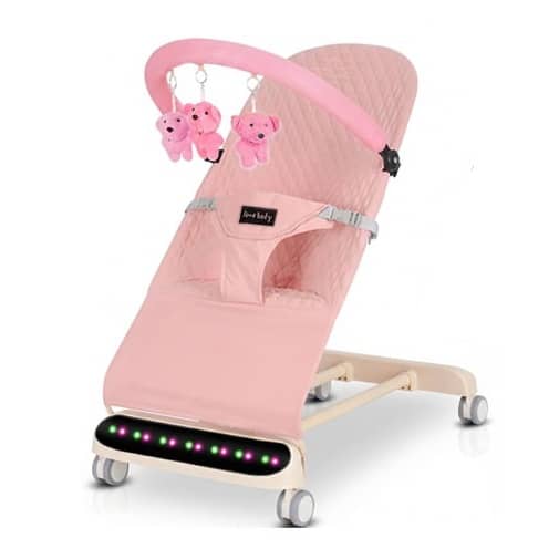 Baby LED Bouncer Chair with Music, Toy Bar & Wheels – Adjustable Reclining Baby Rocker 0–18 Months