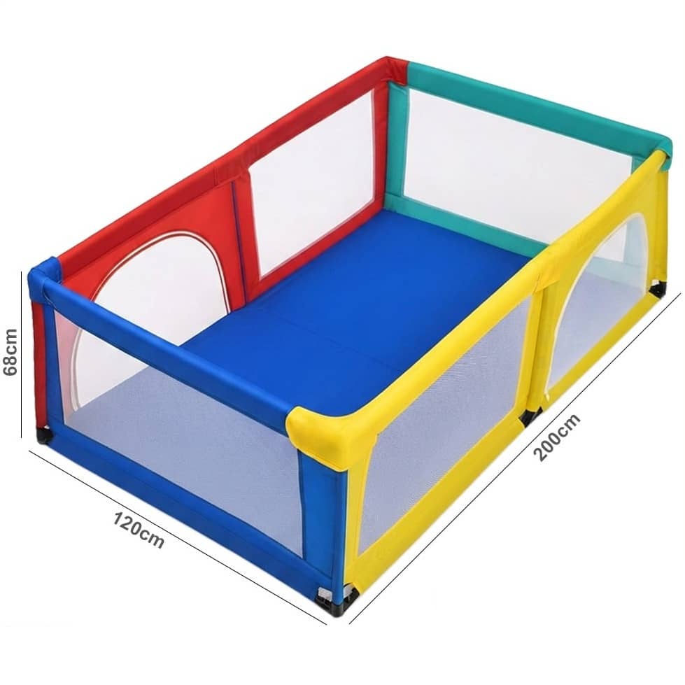 Large Multi-Colour Baby Playpen with Breathable Mesh – Indoor & Outdoor Play Yard 200×120cm
