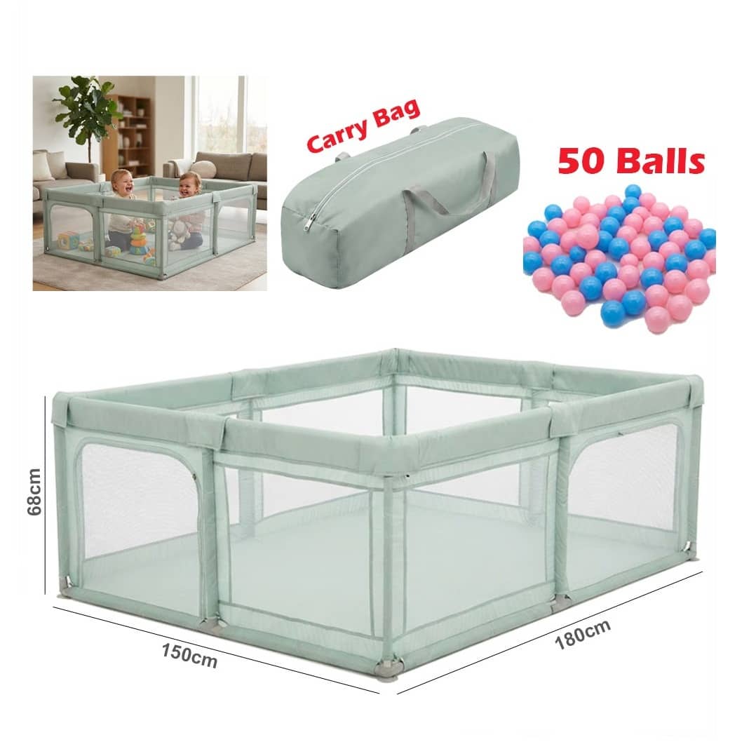 Large Baby Playpen with 50 Balls & Carry Bag – Indoor & Outdoor Breathable Mesh Play Yard