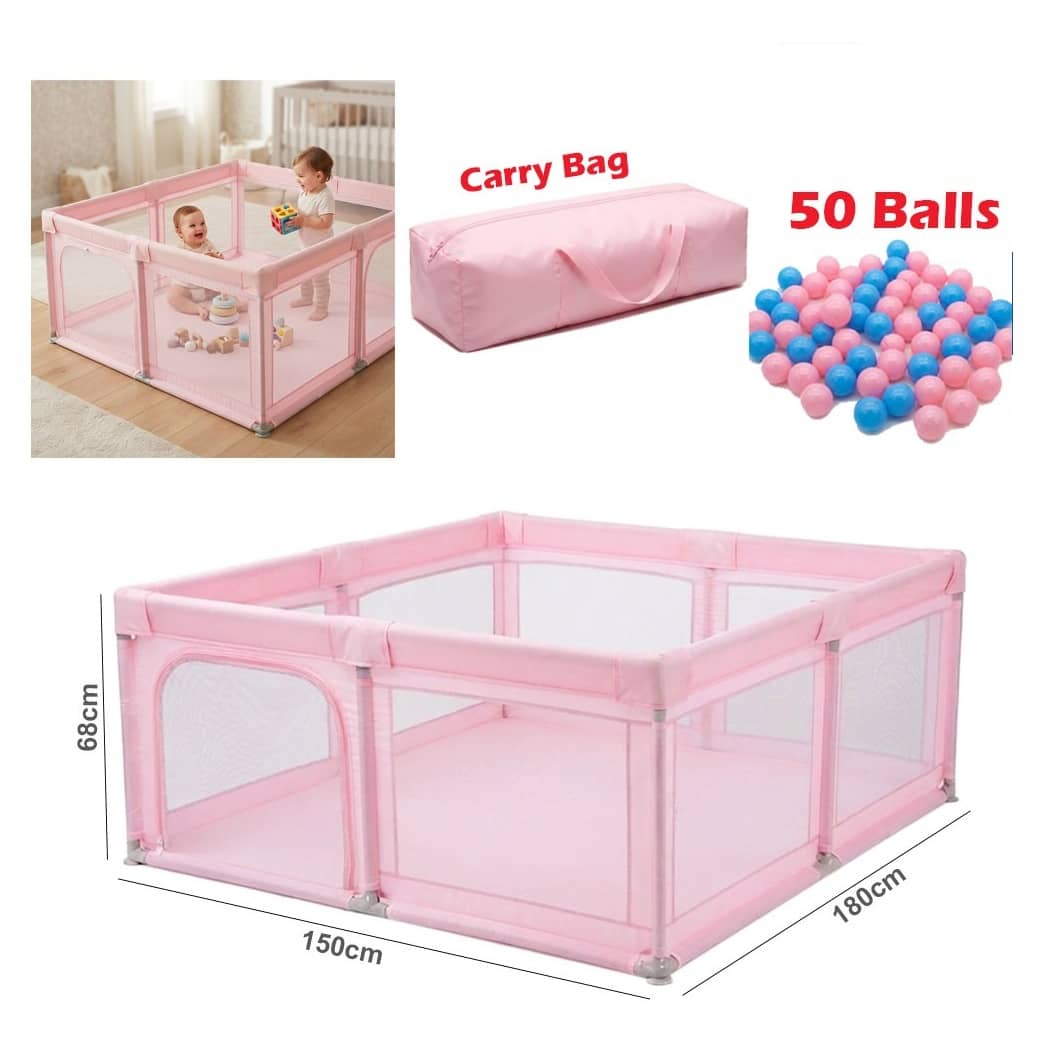 Large Baby Playpen with 50 Balls & Carry Bag – Indoor & Outdoor Breathable Mesh Play Yard