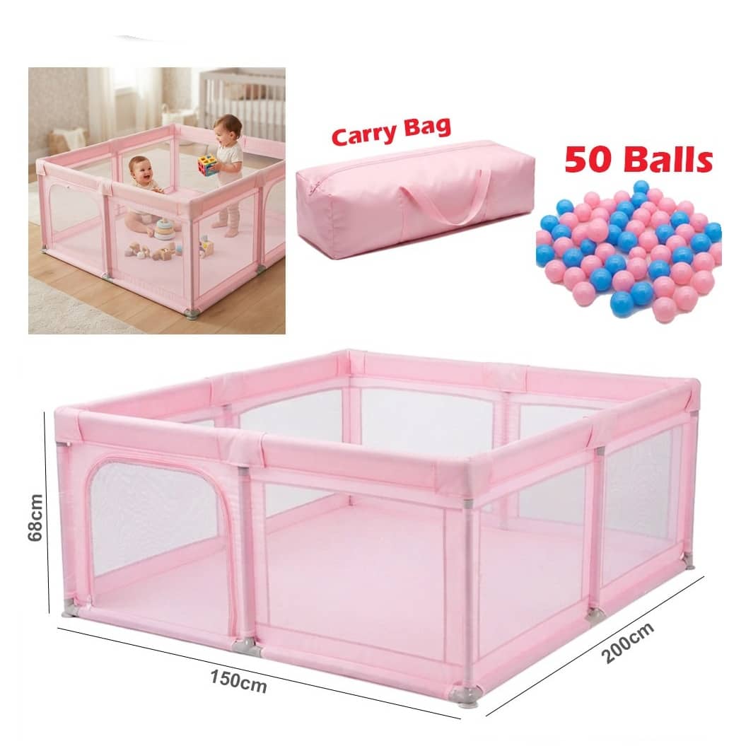 Large Baby Playpen with 50 Balls & Carry Bag – 150×200 cm Indoor & Outdoor Play Yard