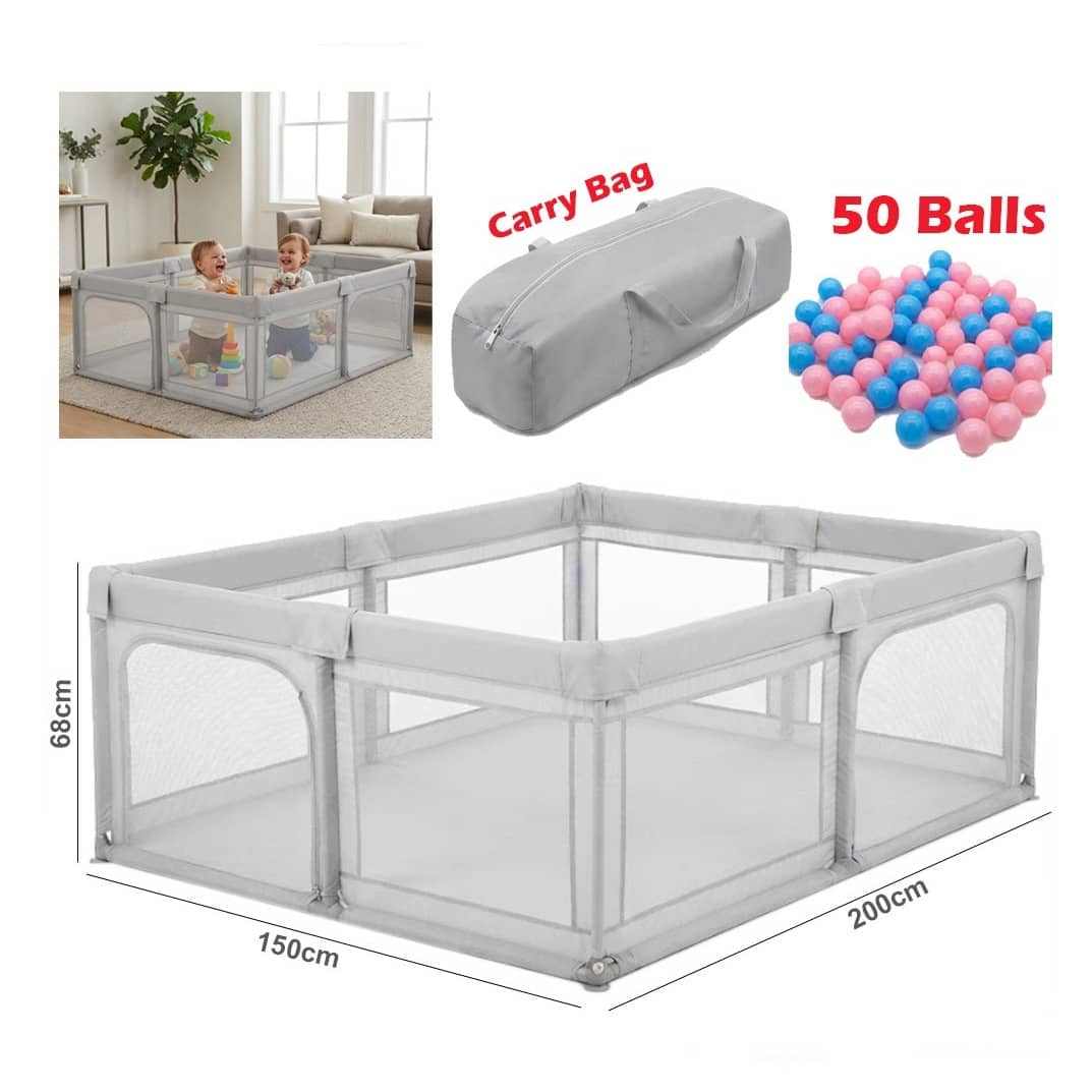 Large Baby Playpen with 50 Balls & Carry Bag – 150×200 cm Indoor & Outdoor Play Yard
