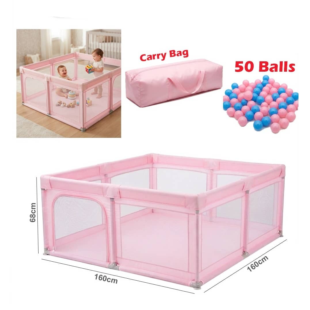 Large Baby Playpen with 50 Balls & Carry Bag – 160×160 cm Indoor & Outdoor Play Yard